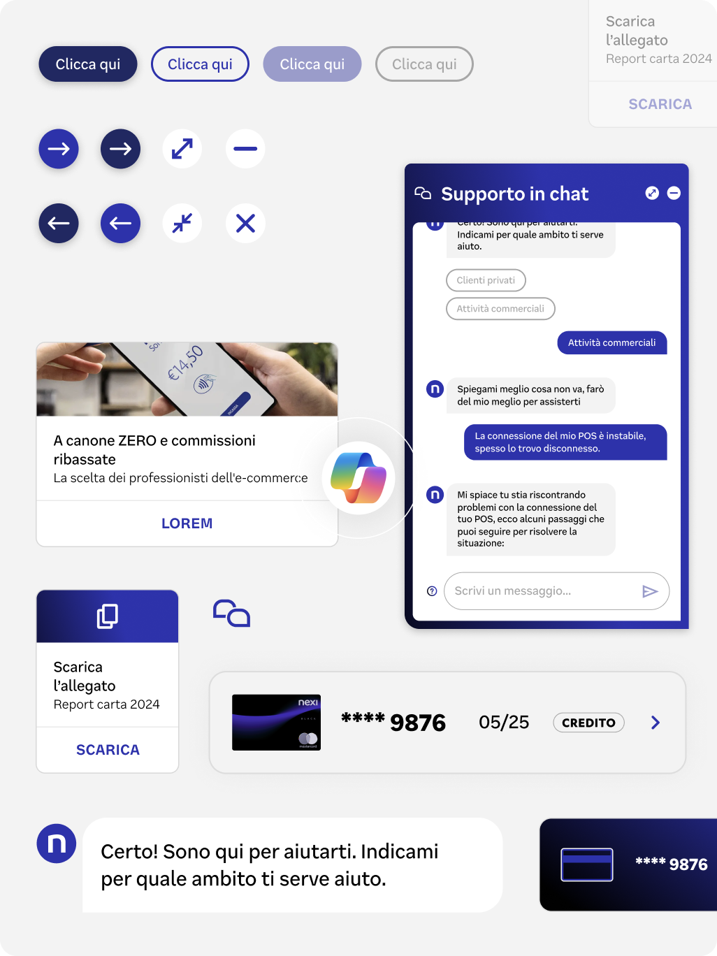 Miscellaneous UI elements of Nexi virtual assistant.
