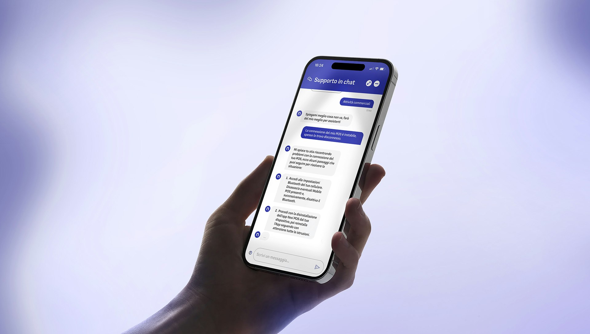 Nexi virtual assistant demonstration on a smartphone.