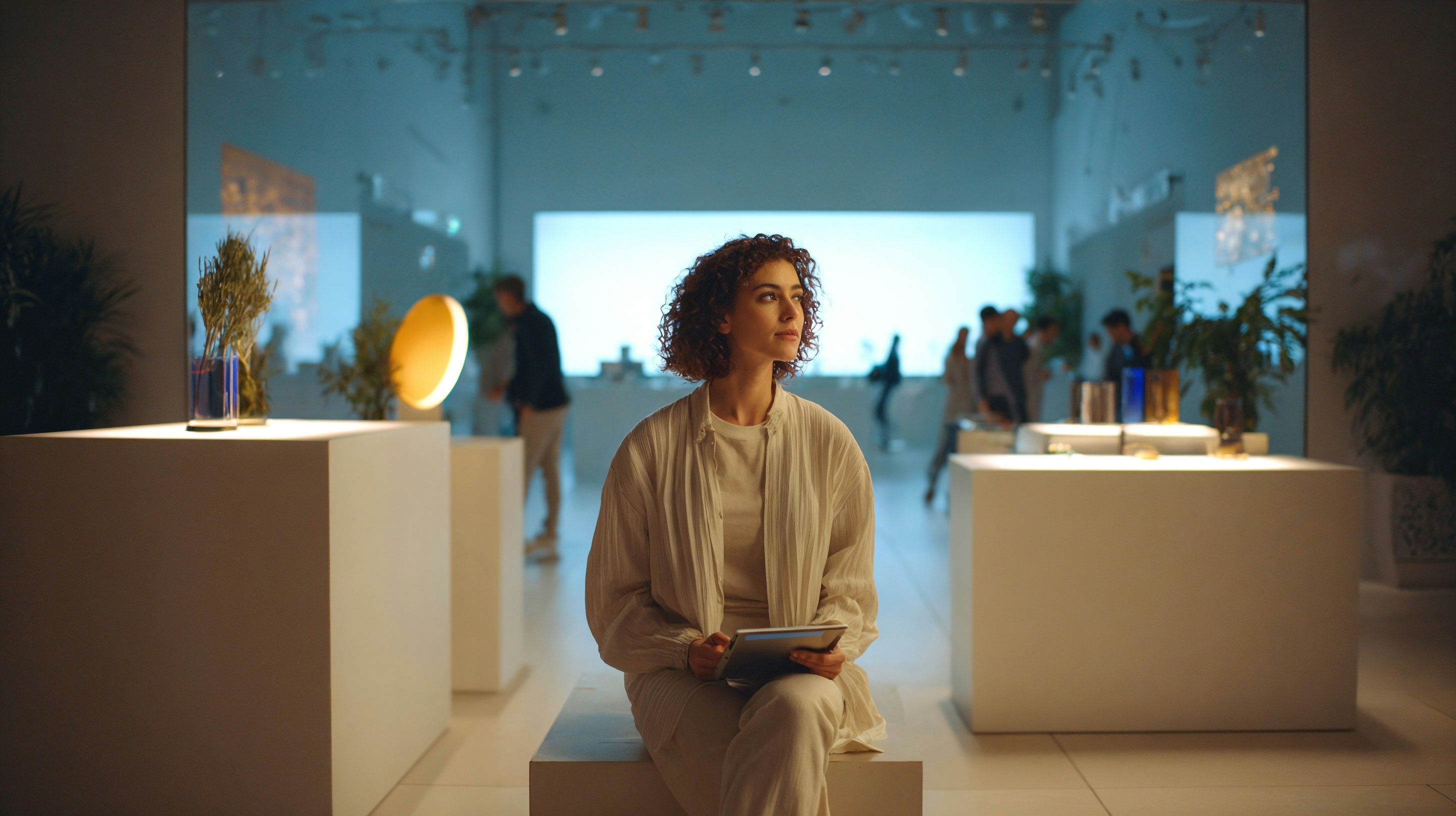 A designer sitting in a modern store.