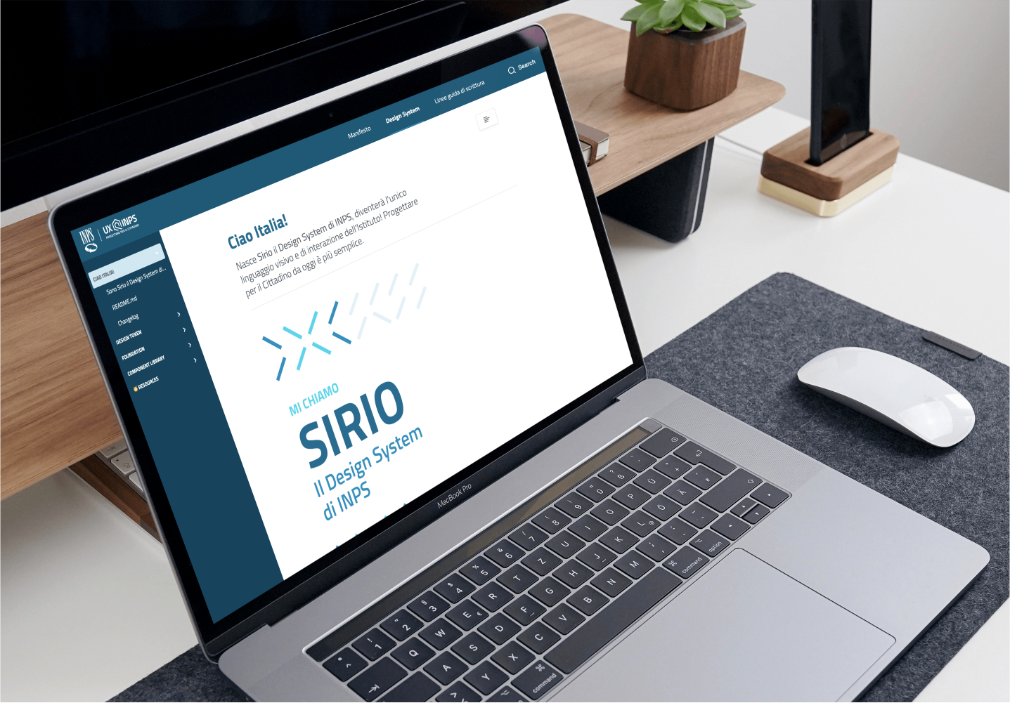 View of the homepage of Sirio, design system of INPS, in a laptop