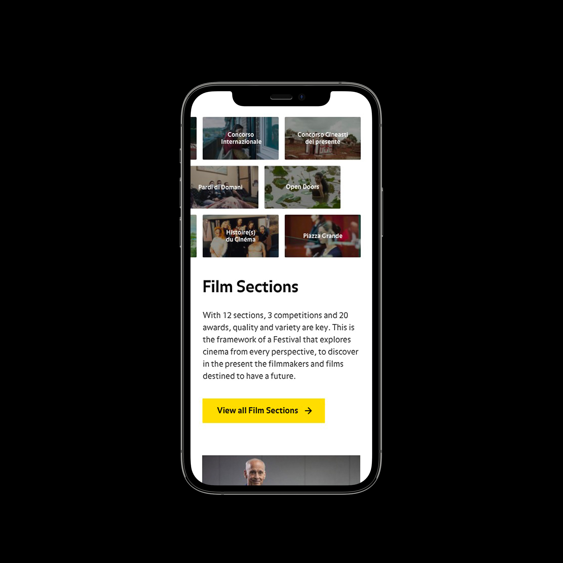 Visualizzazione modalità di ricerca di film selezionati su mobile 