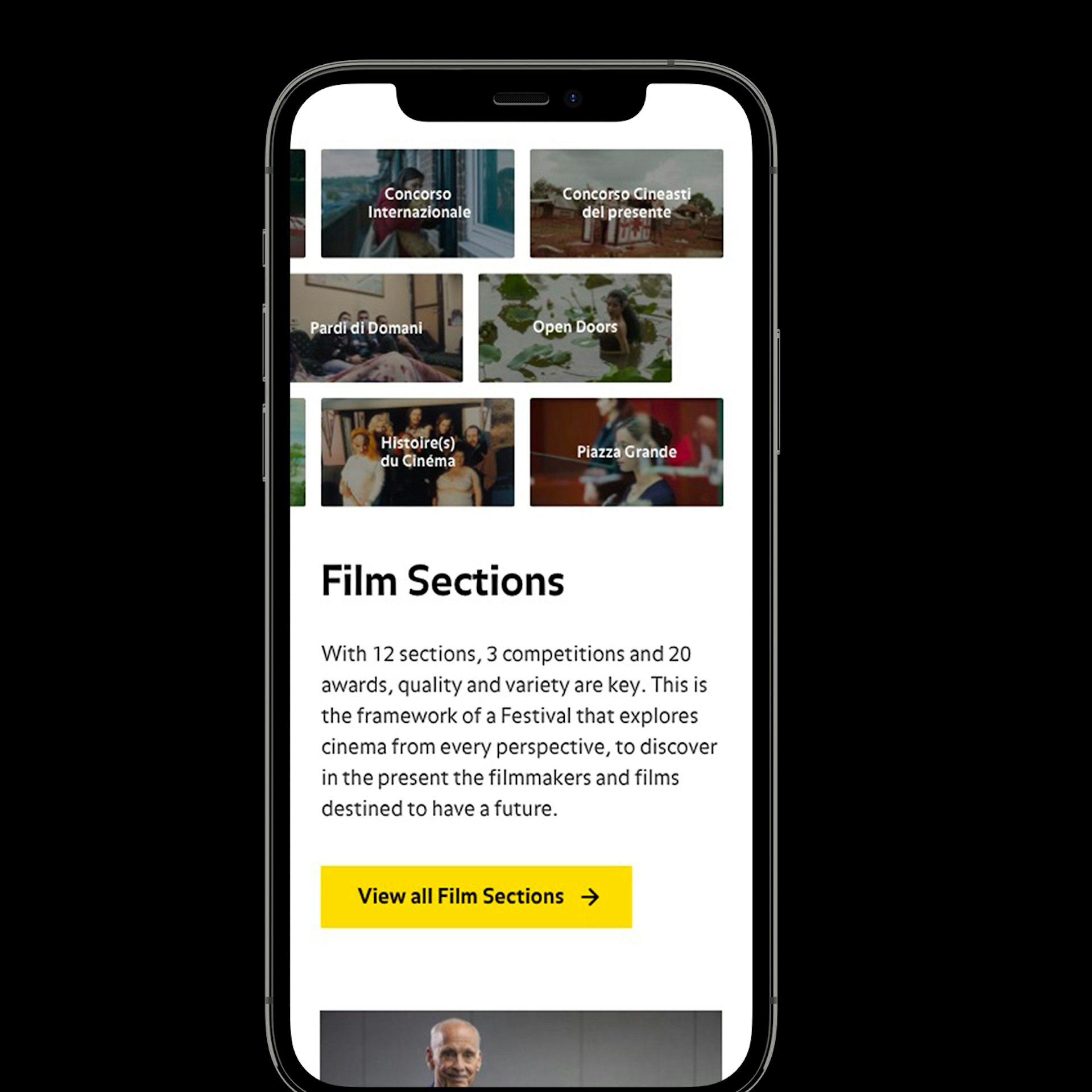 Visualizzazione modalità di ricerca di film selezionati su mobile