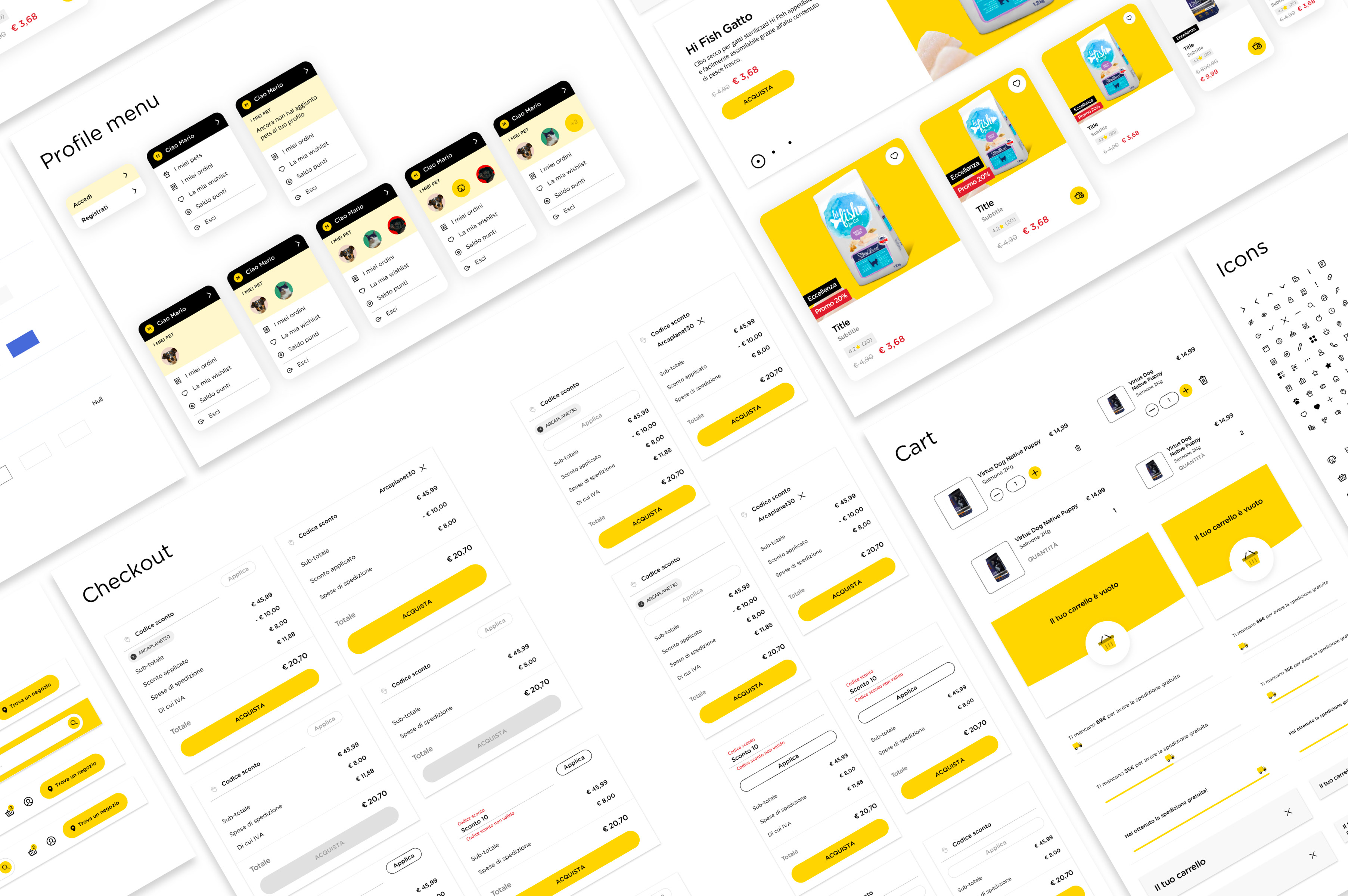 Selection of interface components implemented in the design library within the Arcaplanet e-commerce system. 