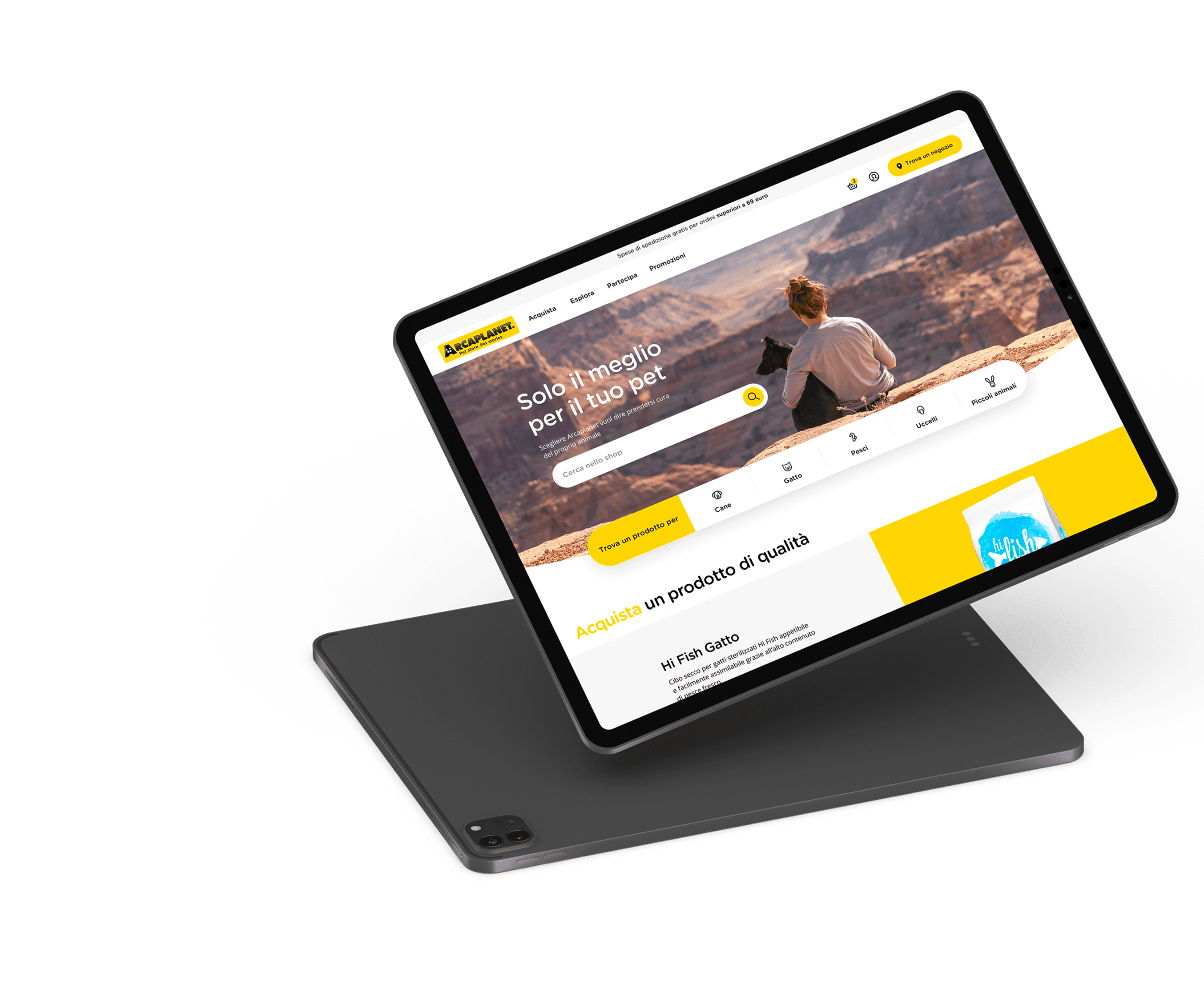 Interfaccia piattaforma Arcaplanet su tablet