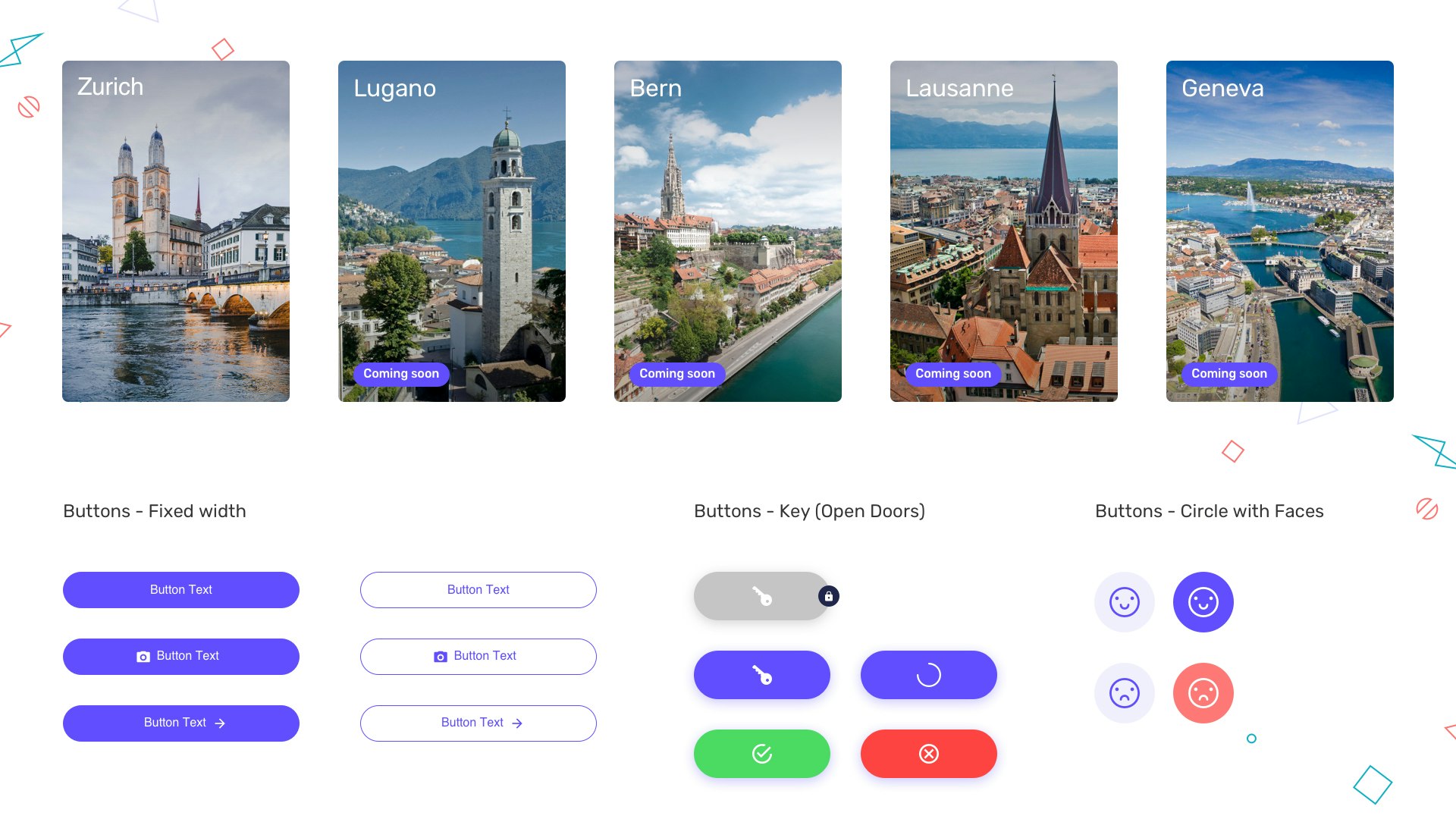 Overview elementi visivi, illustrazioni e color palette design library 