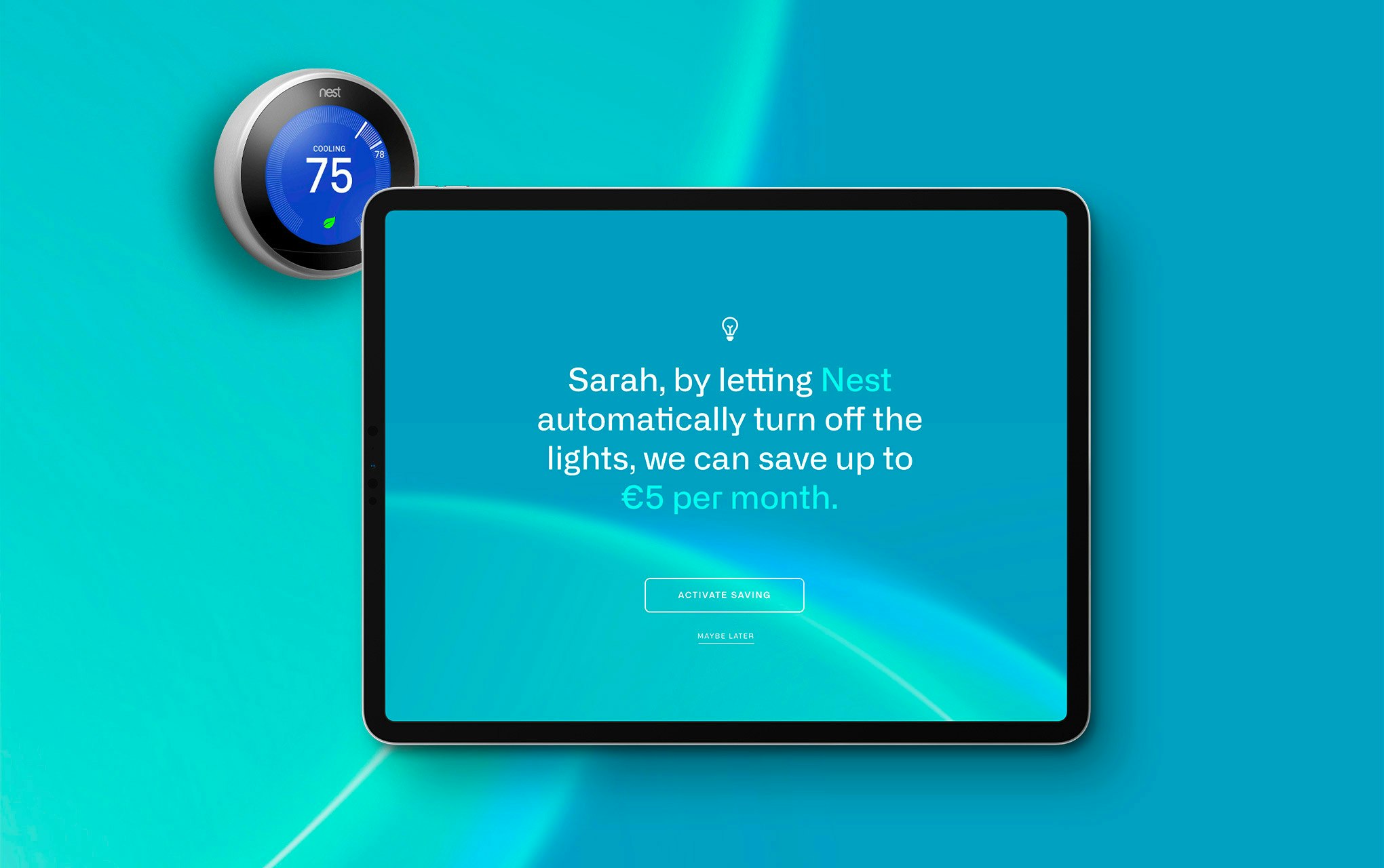 Display of tips such as reducing energy consumption and saving money on tablets