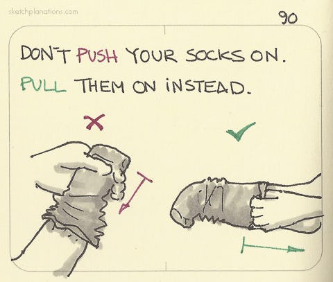 Don’t push your socks on. Pull them on instead - Sketchplanations