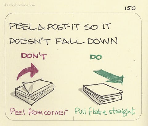 Peel a Post-it so it doesn’t fall down - Sketchplanations