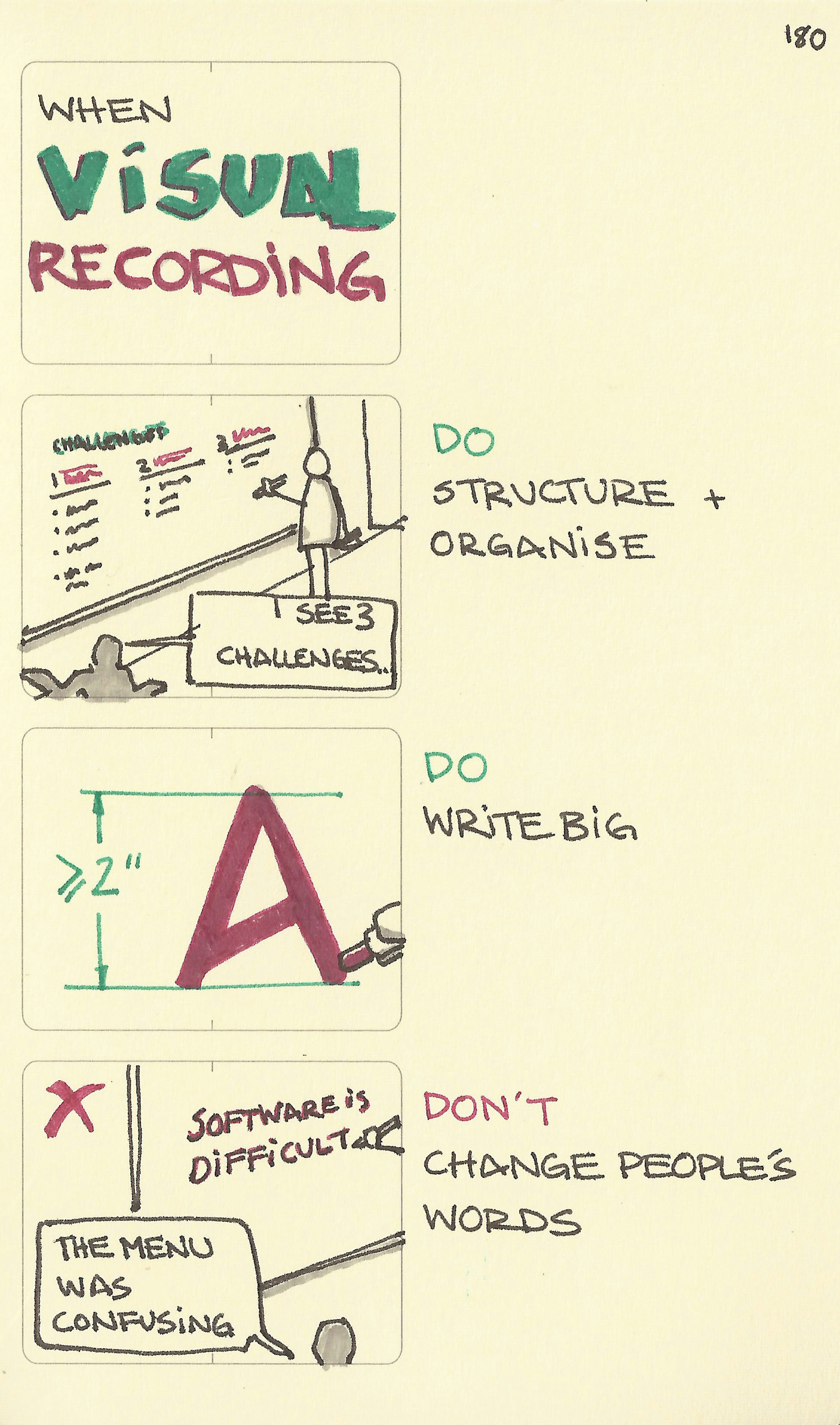 Tips for visual recording: structure and organise information, write big and don't change people's words