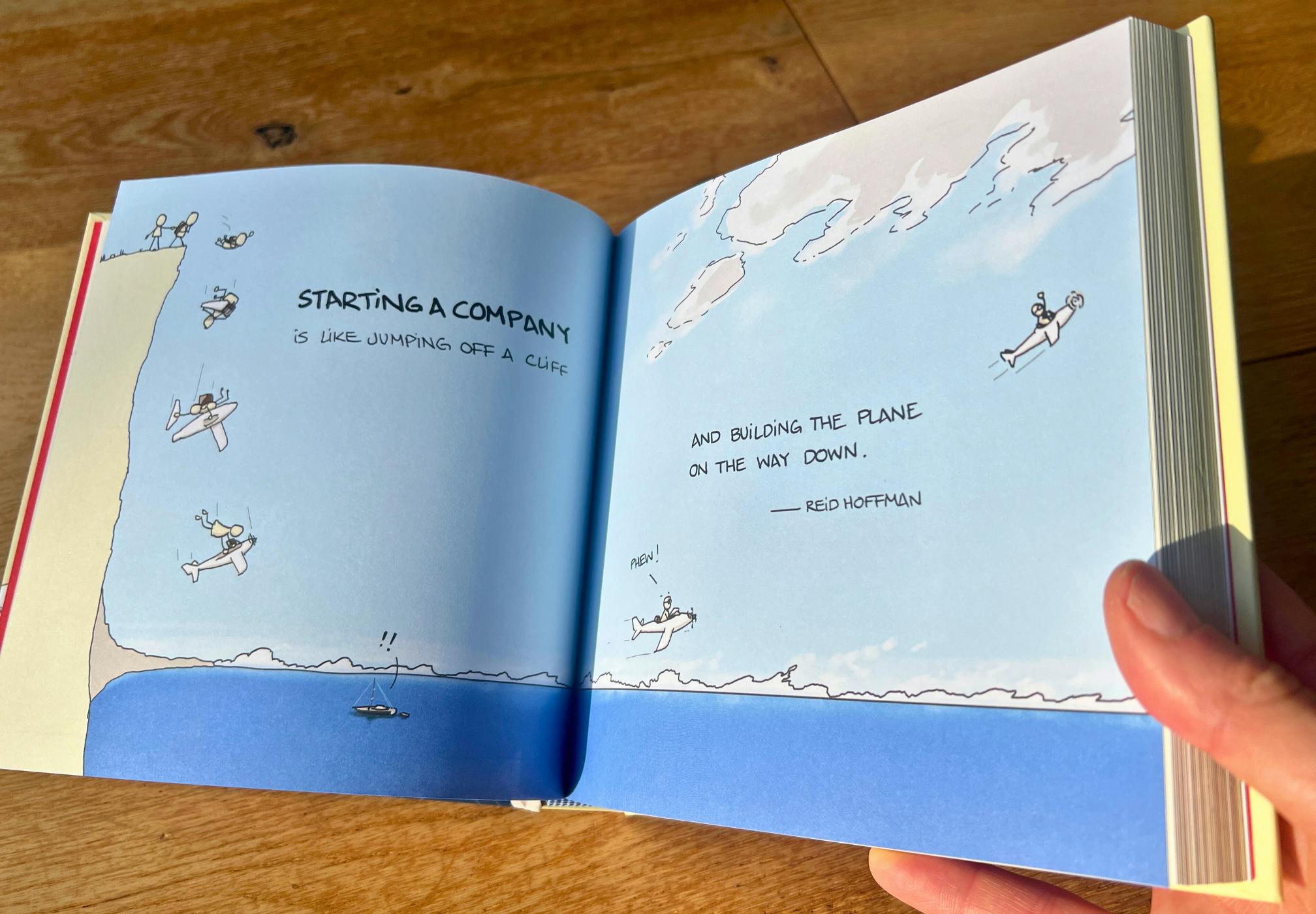 Big Ideas Little Pictures open double-page of Starting a company sketch from Reid Hoffman