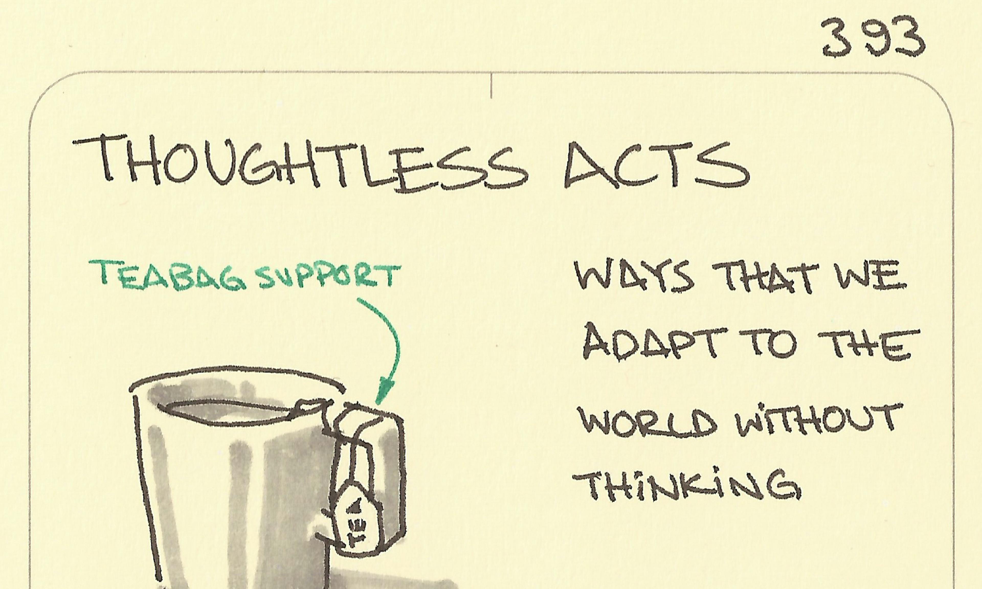 What is a Thoughtless Act example of a teabag wrapped around a handle of a mug