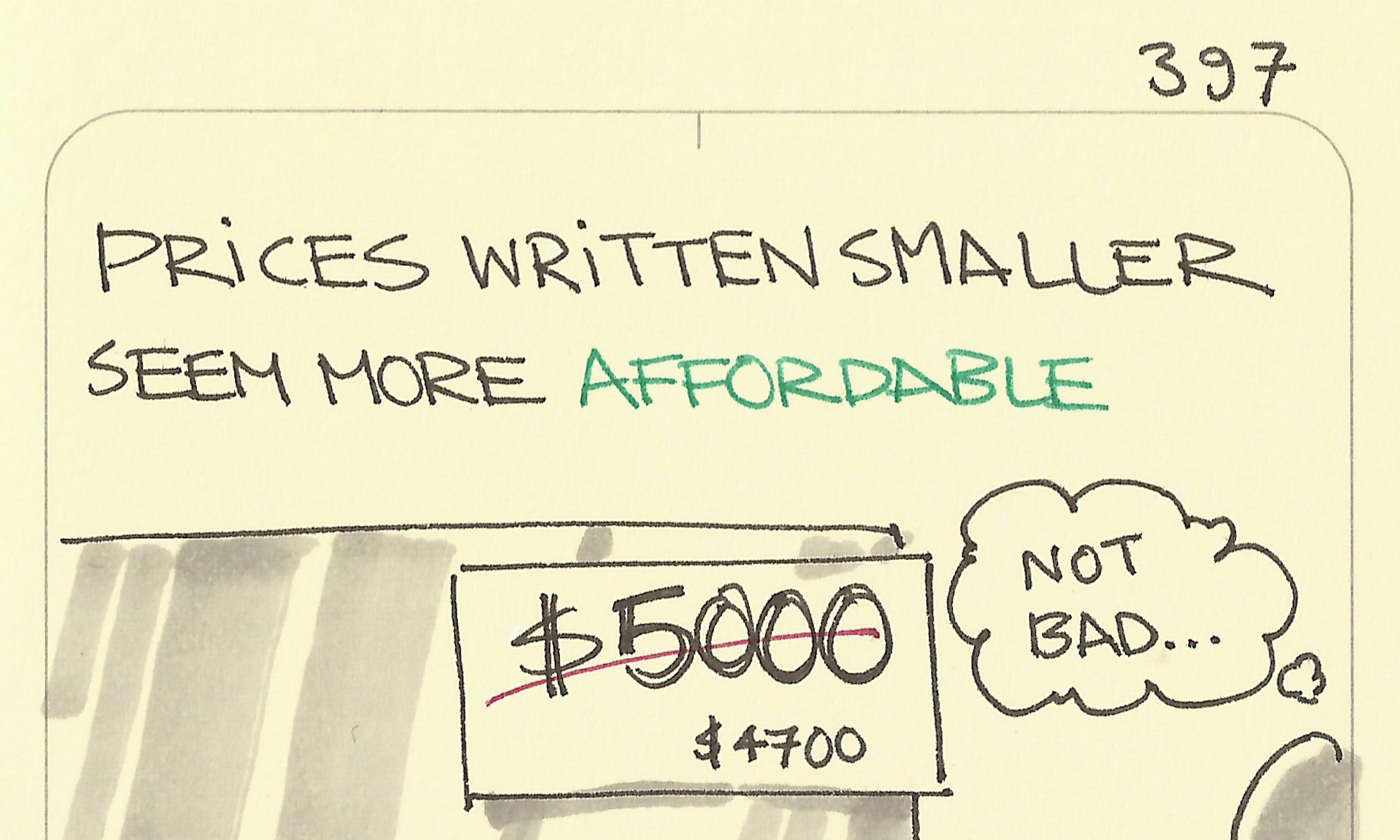 Prices written smaller seem more affordable example