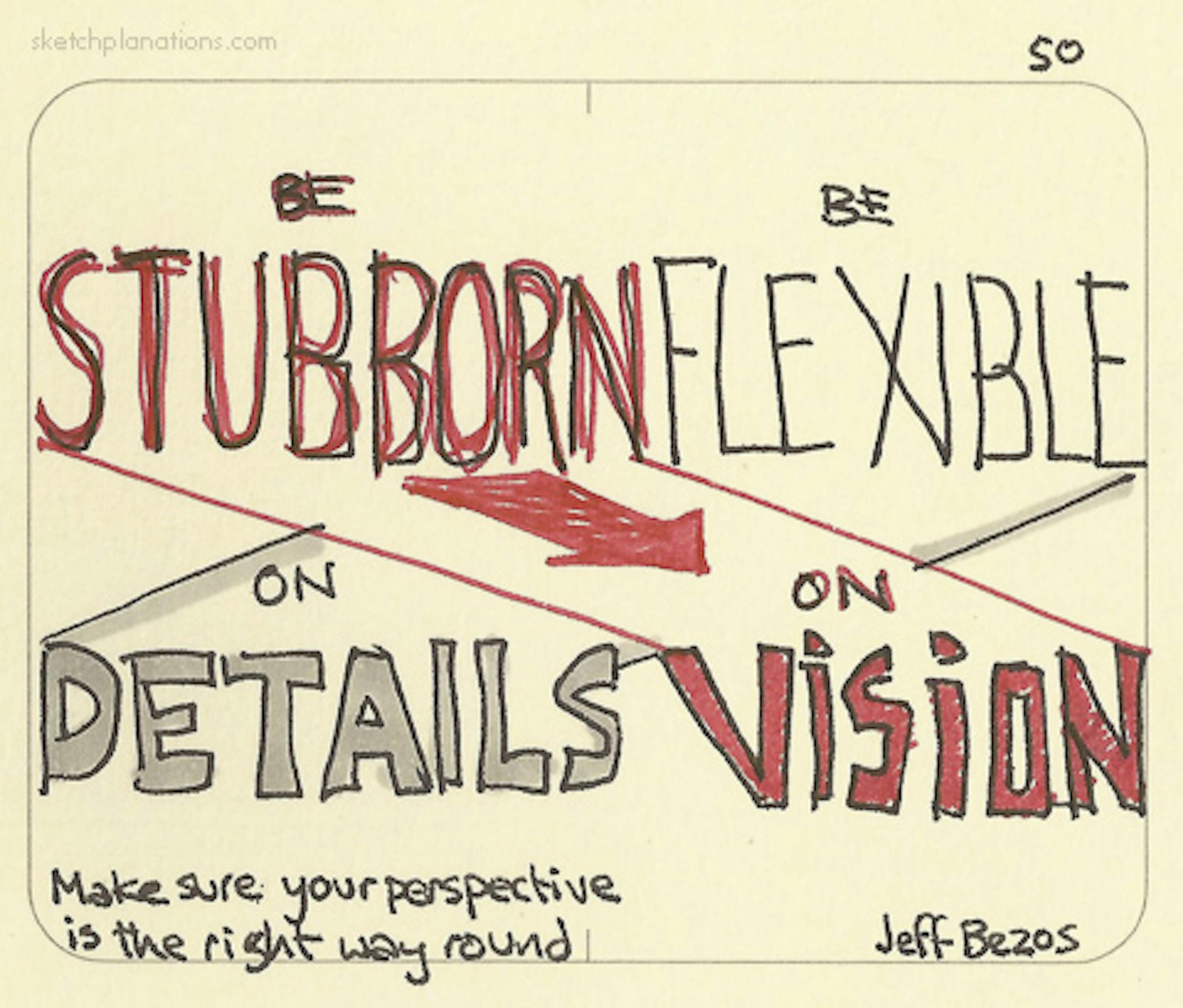 "Be stubborn on vision, be flexible on details" quote from Jeff Bezos