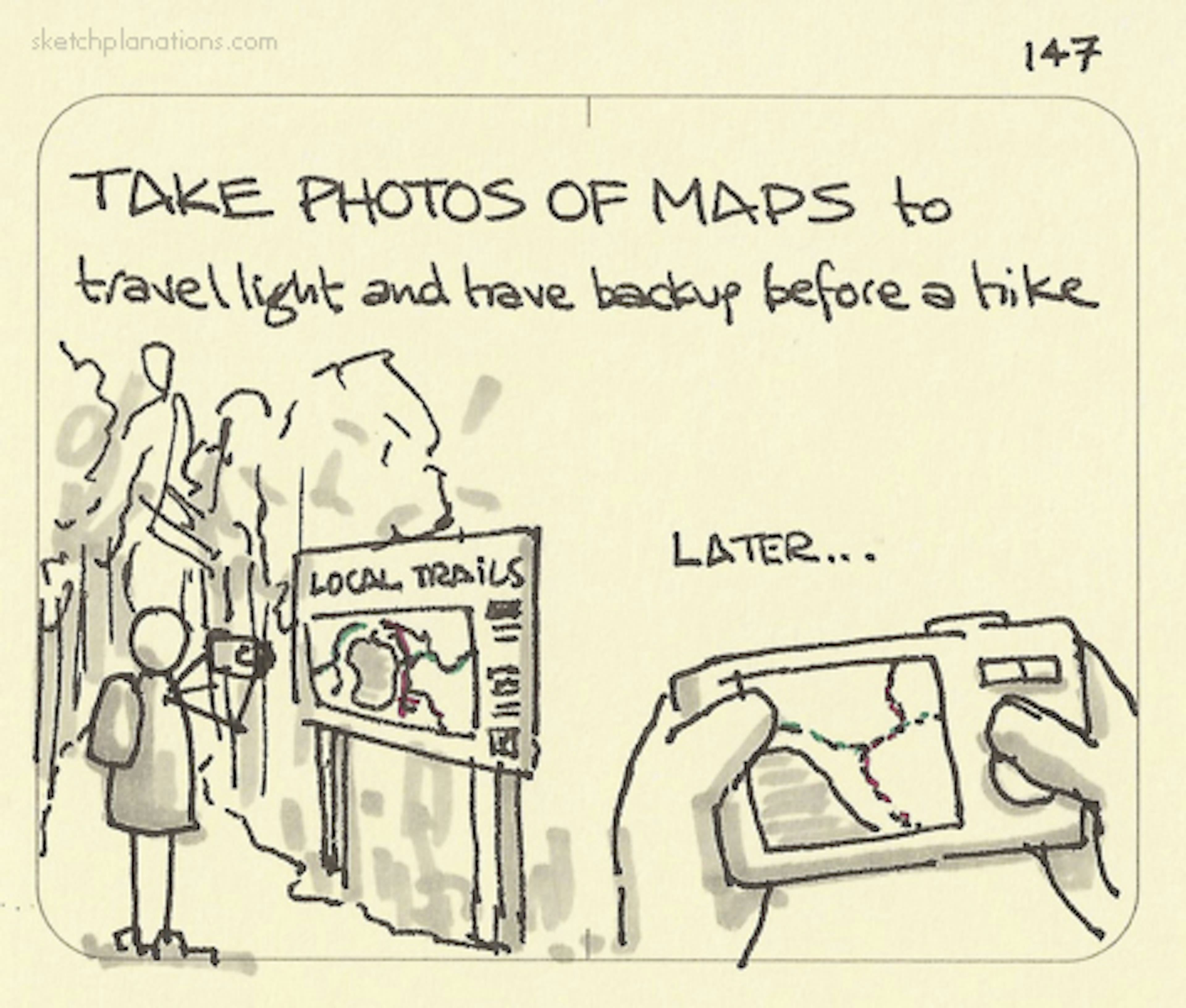 Take photos of maps, to travel light and have backup before a hike - Sketchplanations