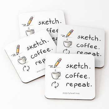 Drinks coasters of Sketch. Coffee. Repeat.