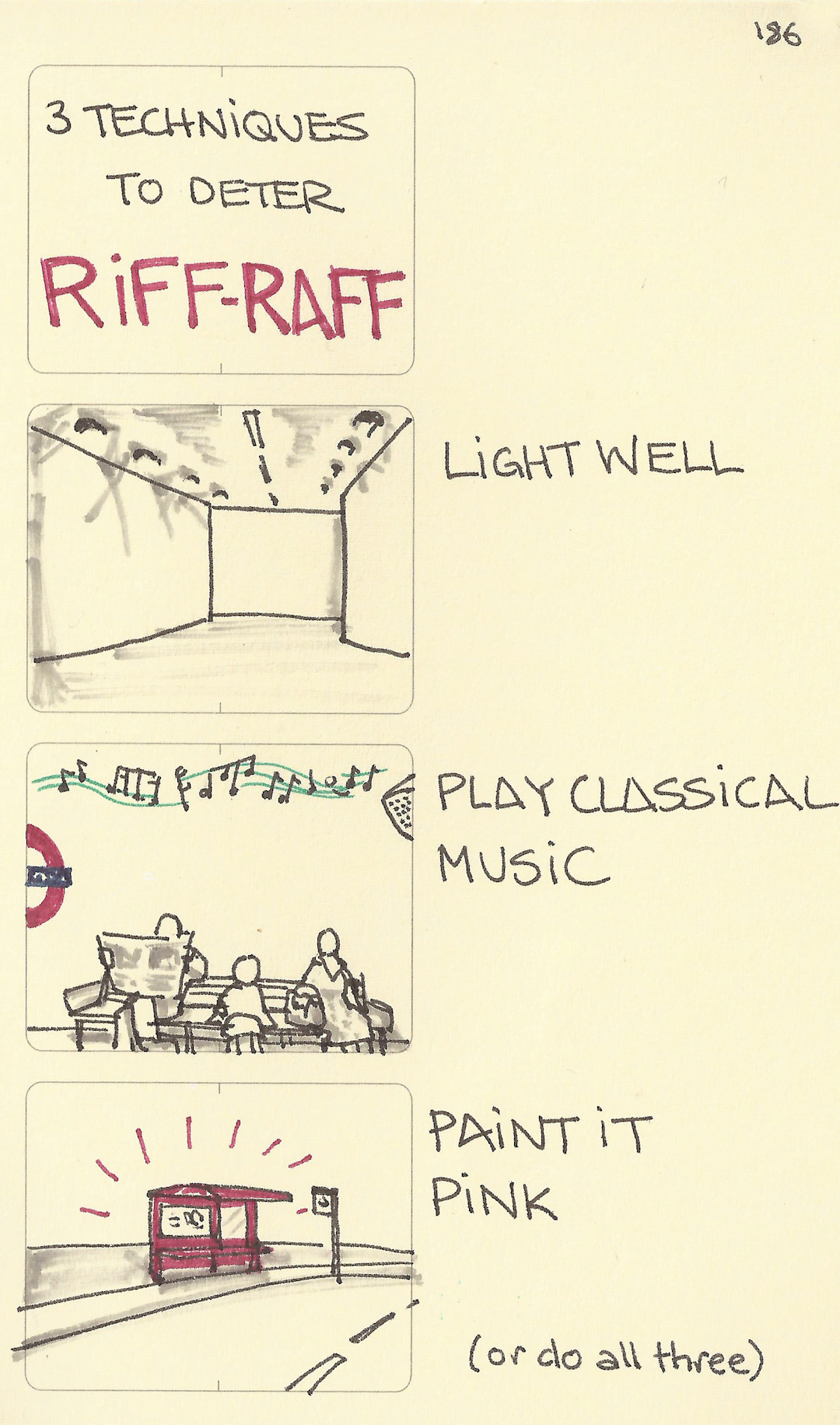 3 techniques to deter riff-raff - Sketchplanations