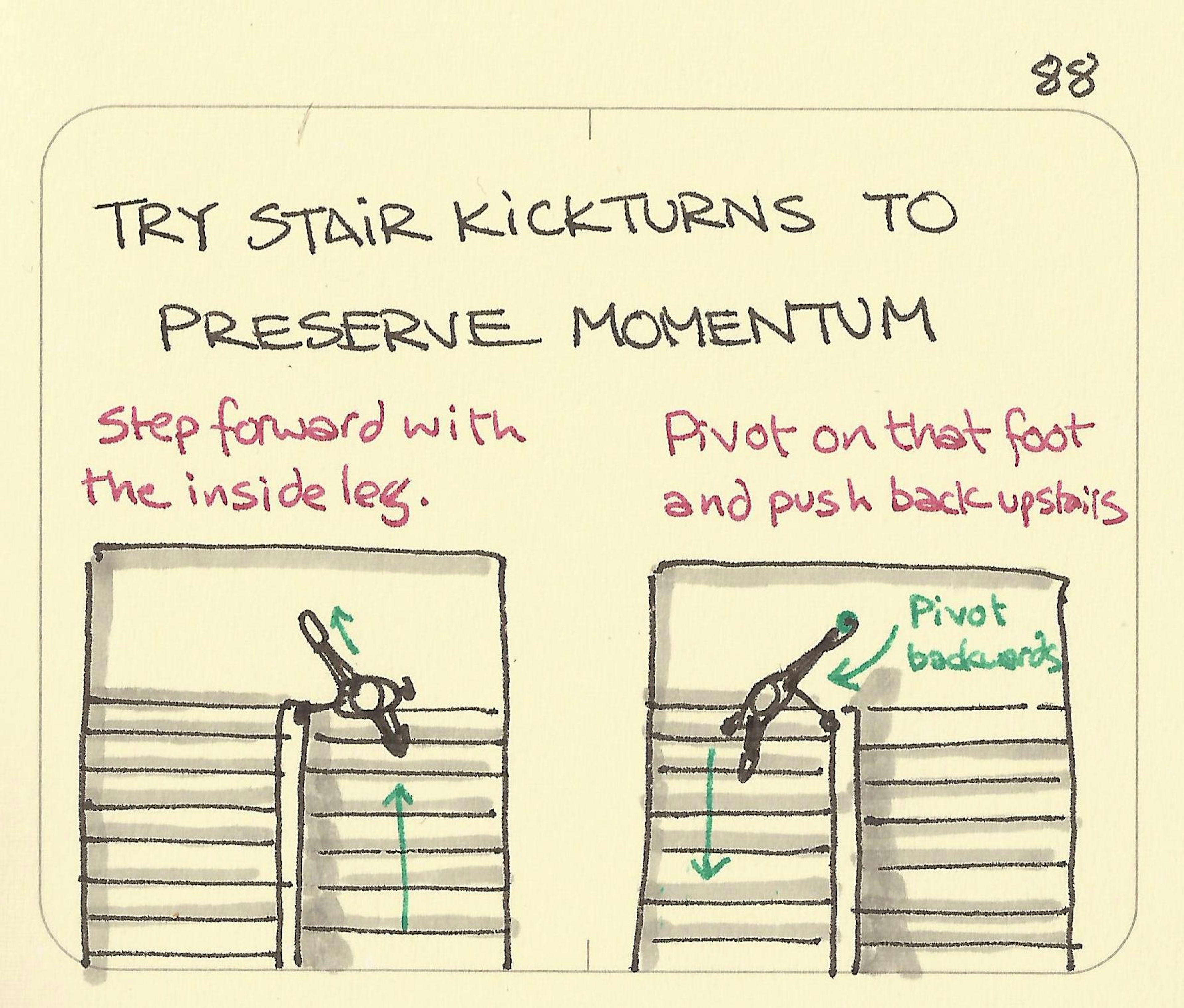 Try stair kickturns to preserve momentum - Sketchplanations