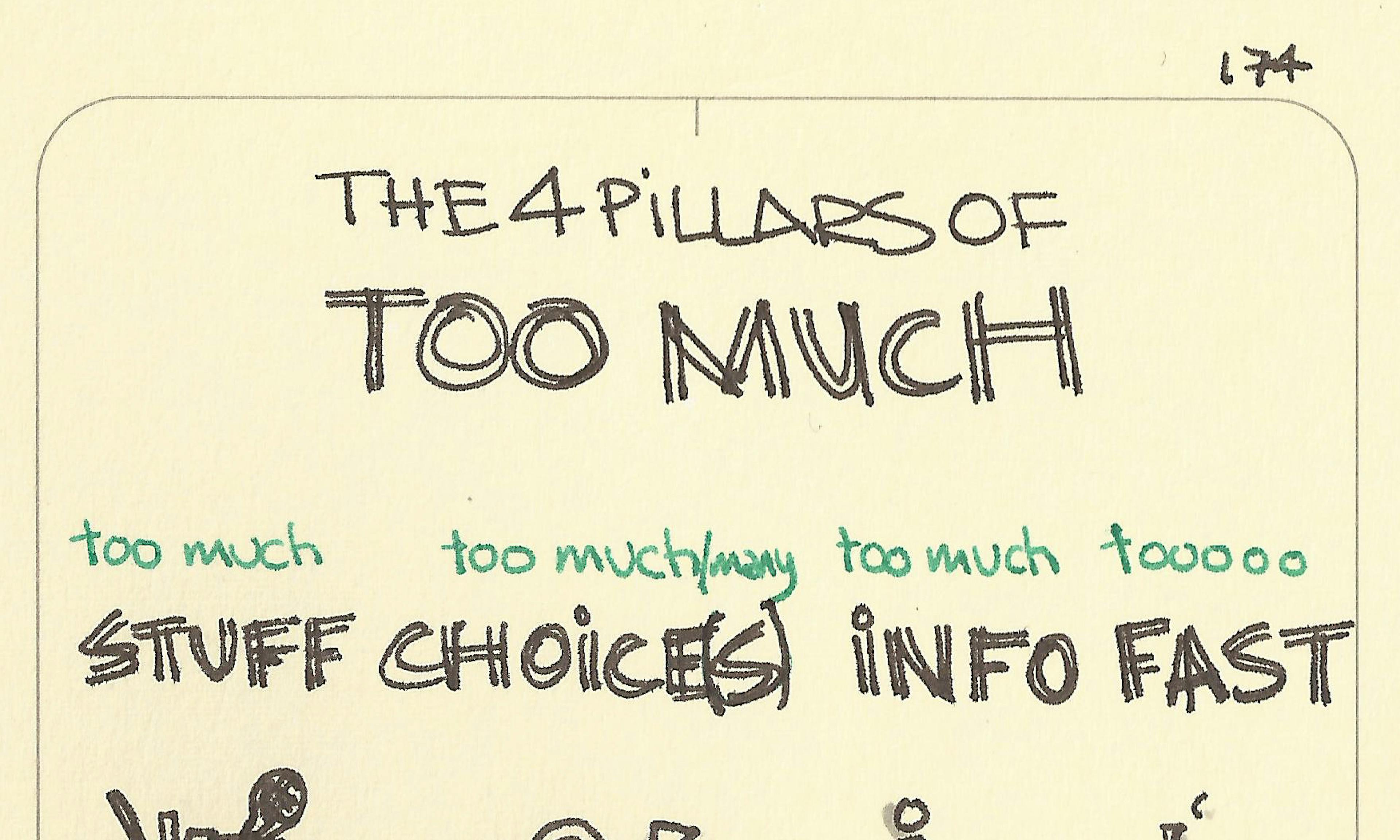 The 4 pillars of too much: too much stuff, too many choices, too much info and too fast