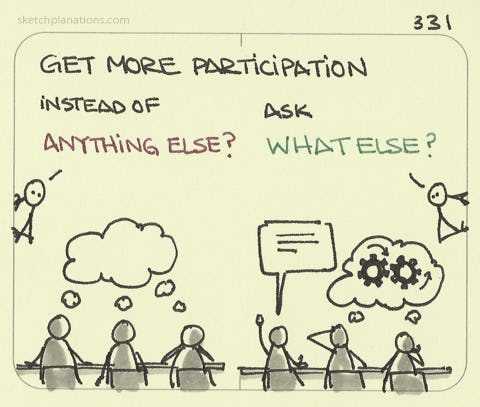 A teacher gets more participation and minds whirring by asking "What else?" instead of "Anything else?"