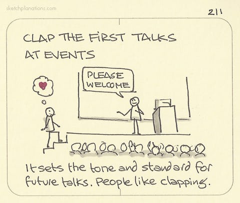 Clap the first talk at events - Sketchplanations