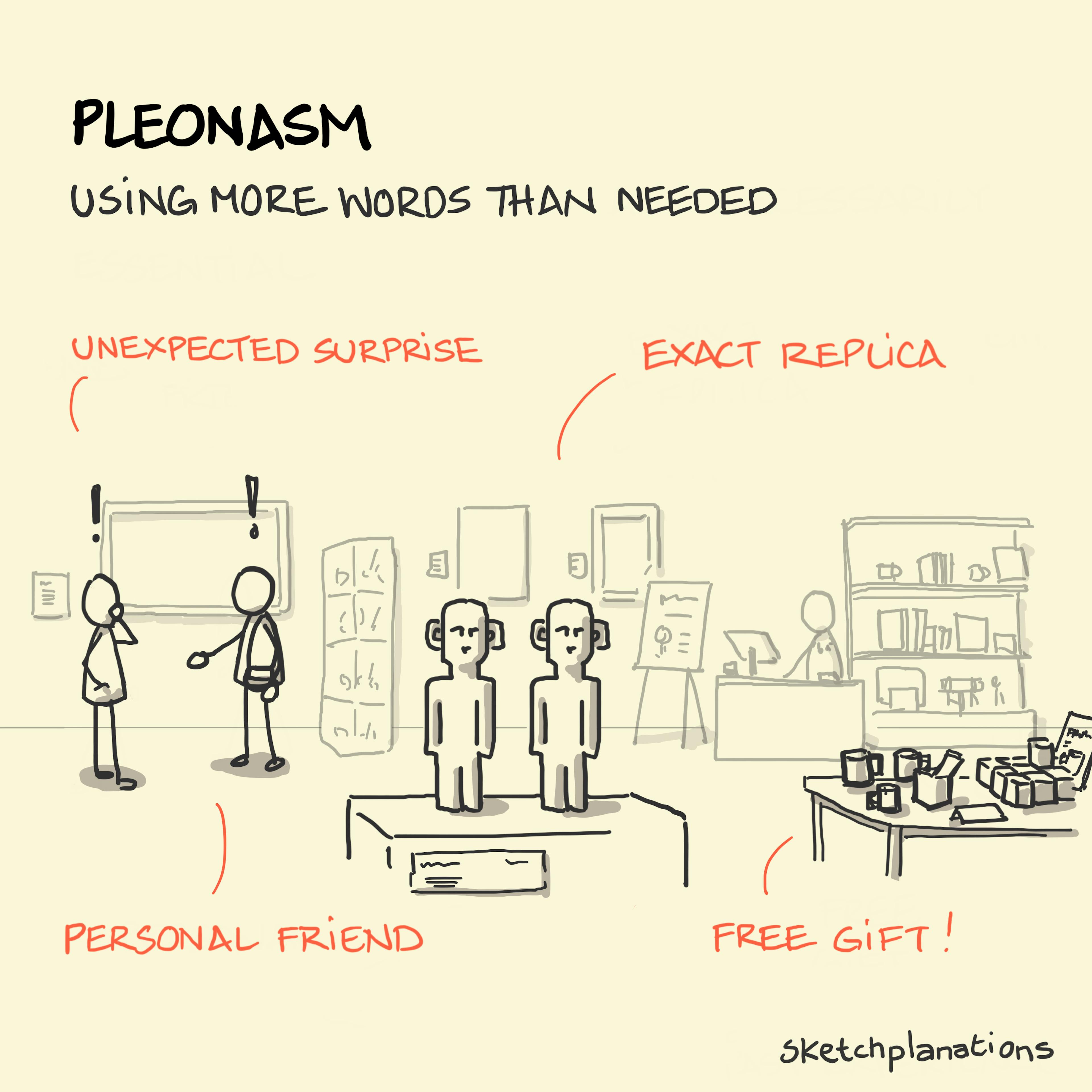 What does pleonasm mean? An unexpected surprise seeing a personal friend in a museum with exact replicas and free gifts