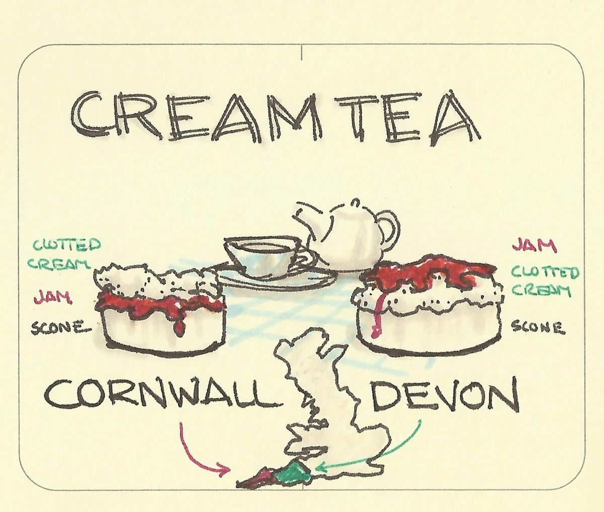 Cream tea Cornwall vs Devon Sketchplanations