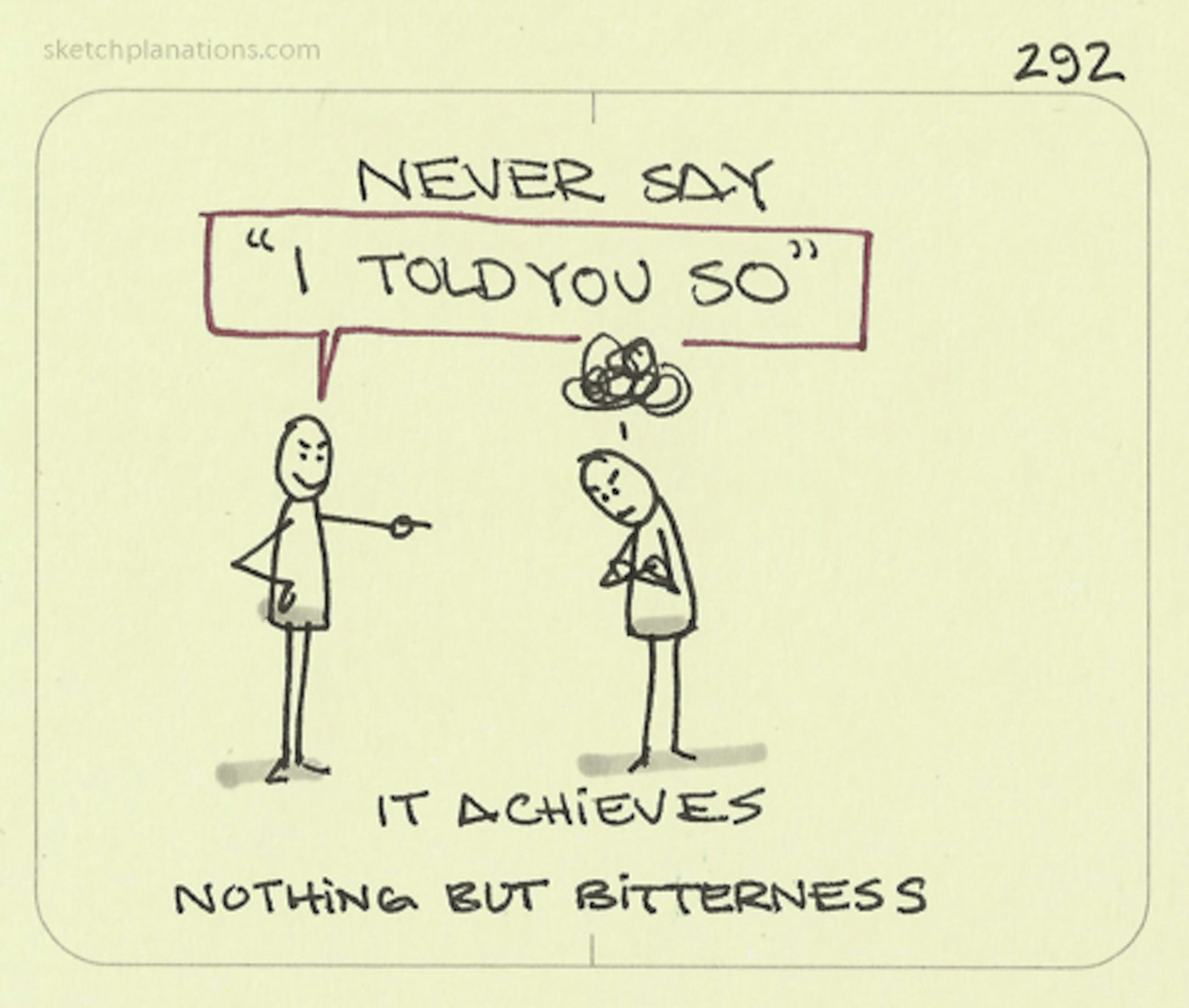 Never say “I told you so.” - Sketchplanations