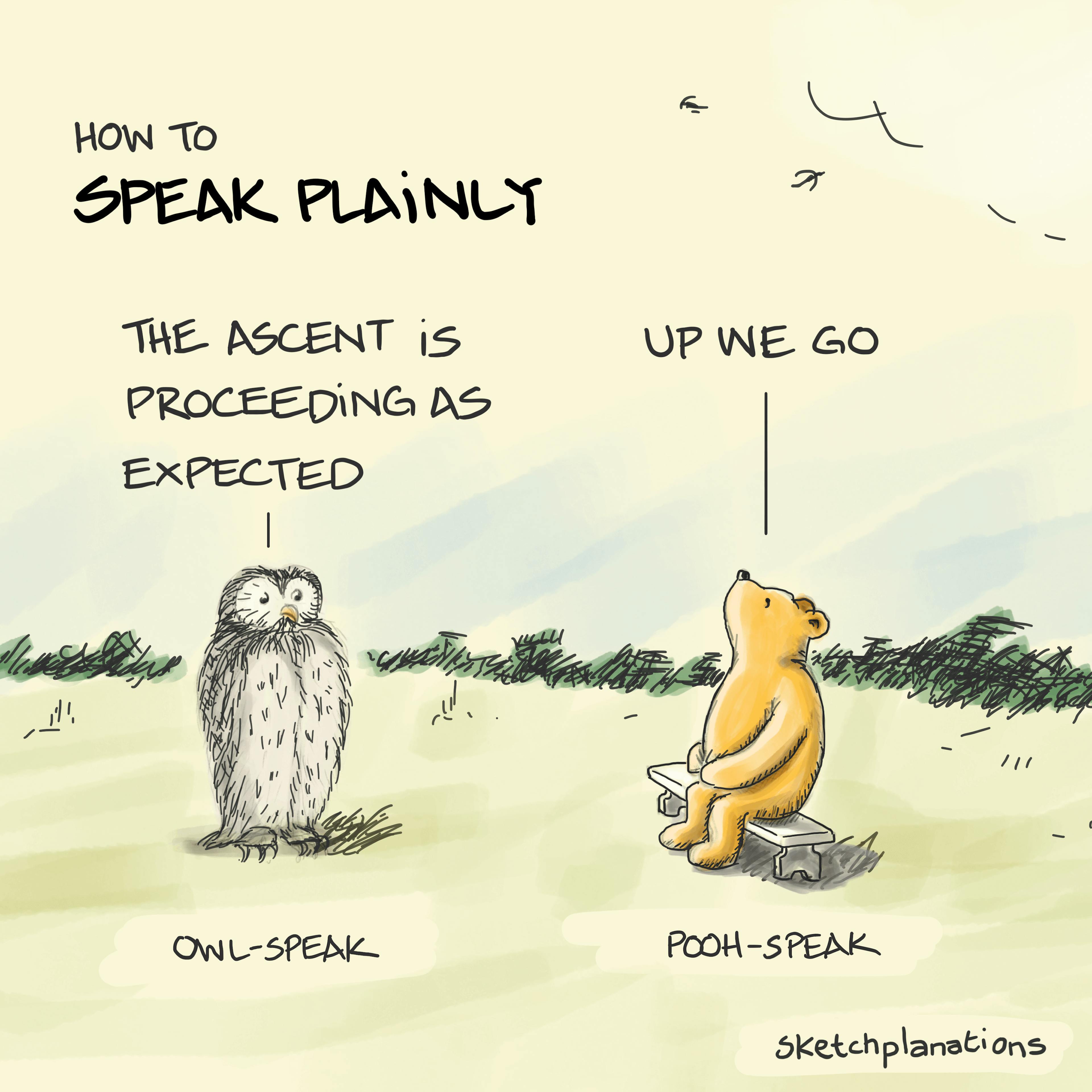 How to speak plainly illustrated by Owl-speak and Pooh-speak from Winnie-the-Pooh