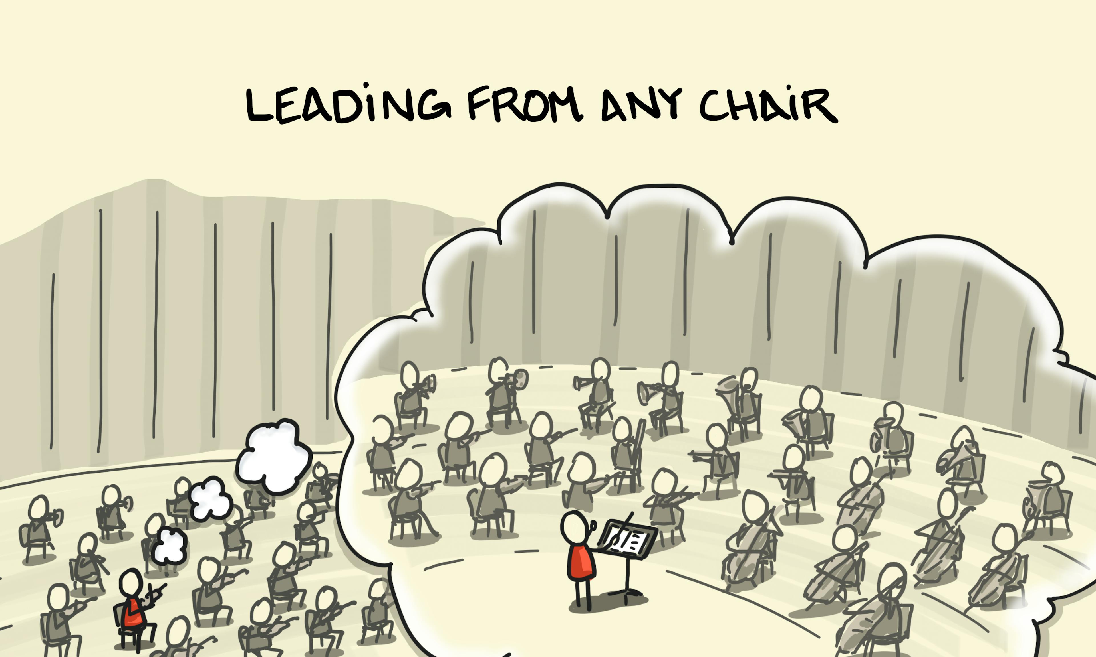 Leading from any chair, the fifth practice from The Art of Possibility by Benjamin and Rosamund Zander. From Eugene Lehner's story: What would I say should I suddenly be called upon to lead?