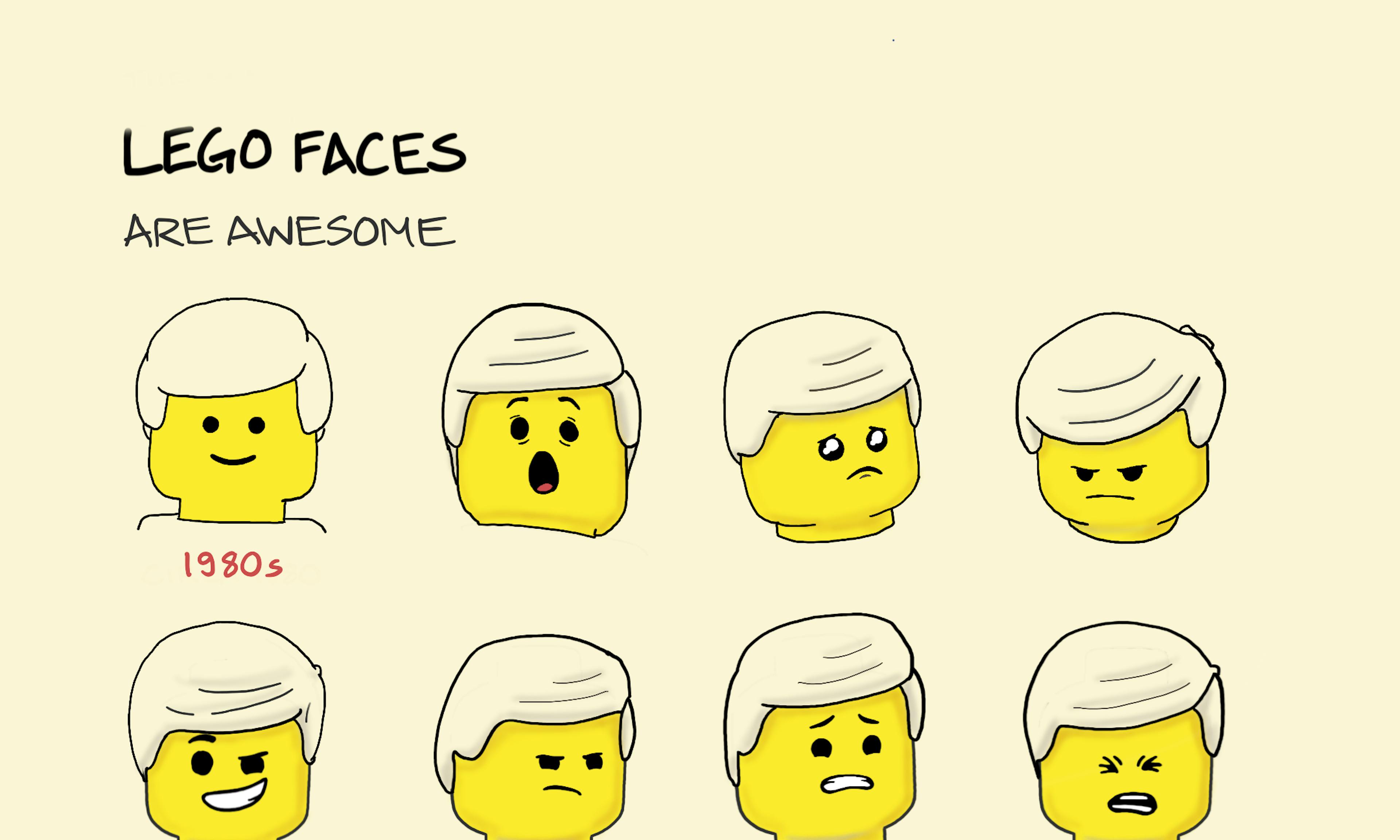 Lego faces are awesome: a comparison of the expressions on Lego faces from the Lego Movie 2 with one from the 1980s