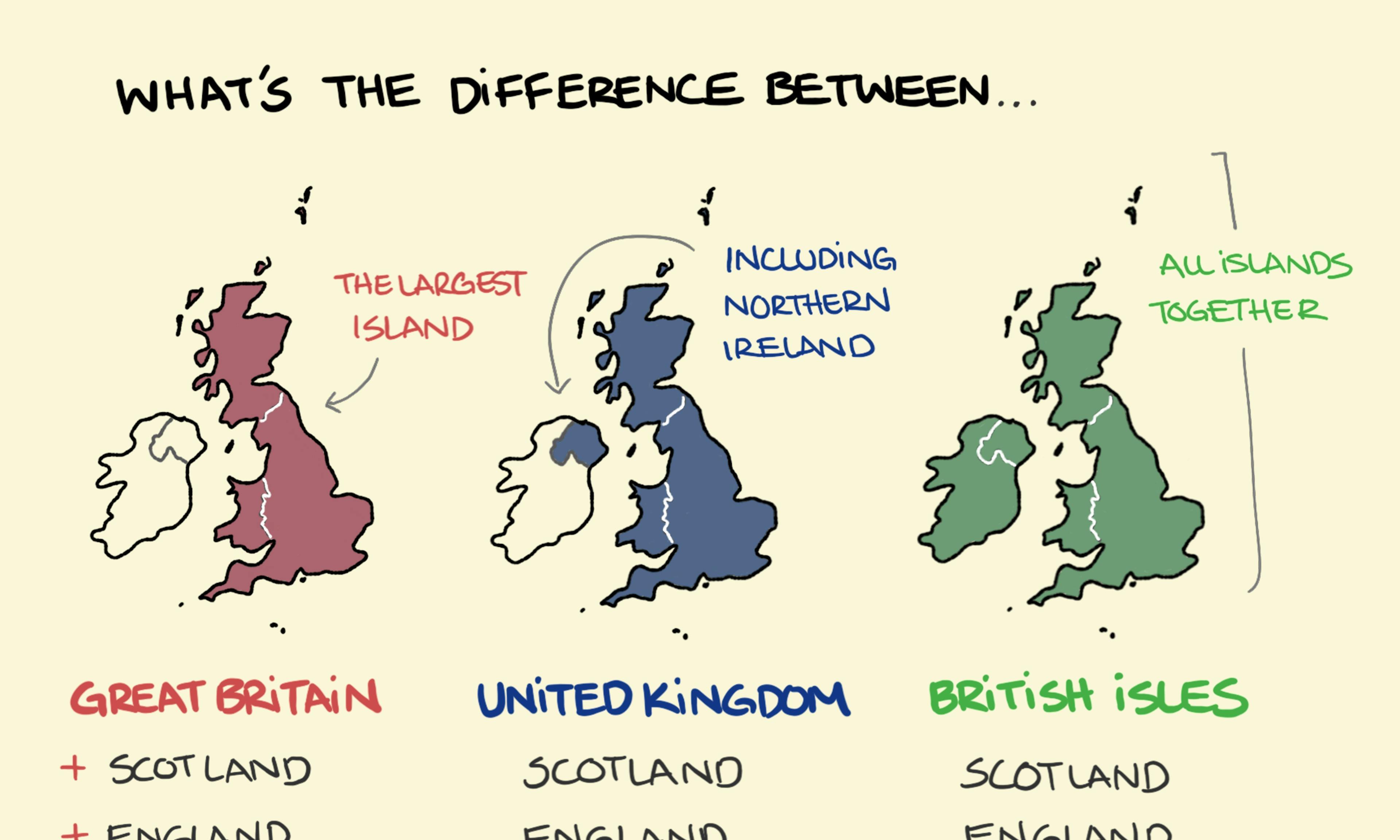 What's the difference between Great Britain and the United Kingdom - explained in a sketch with maps
