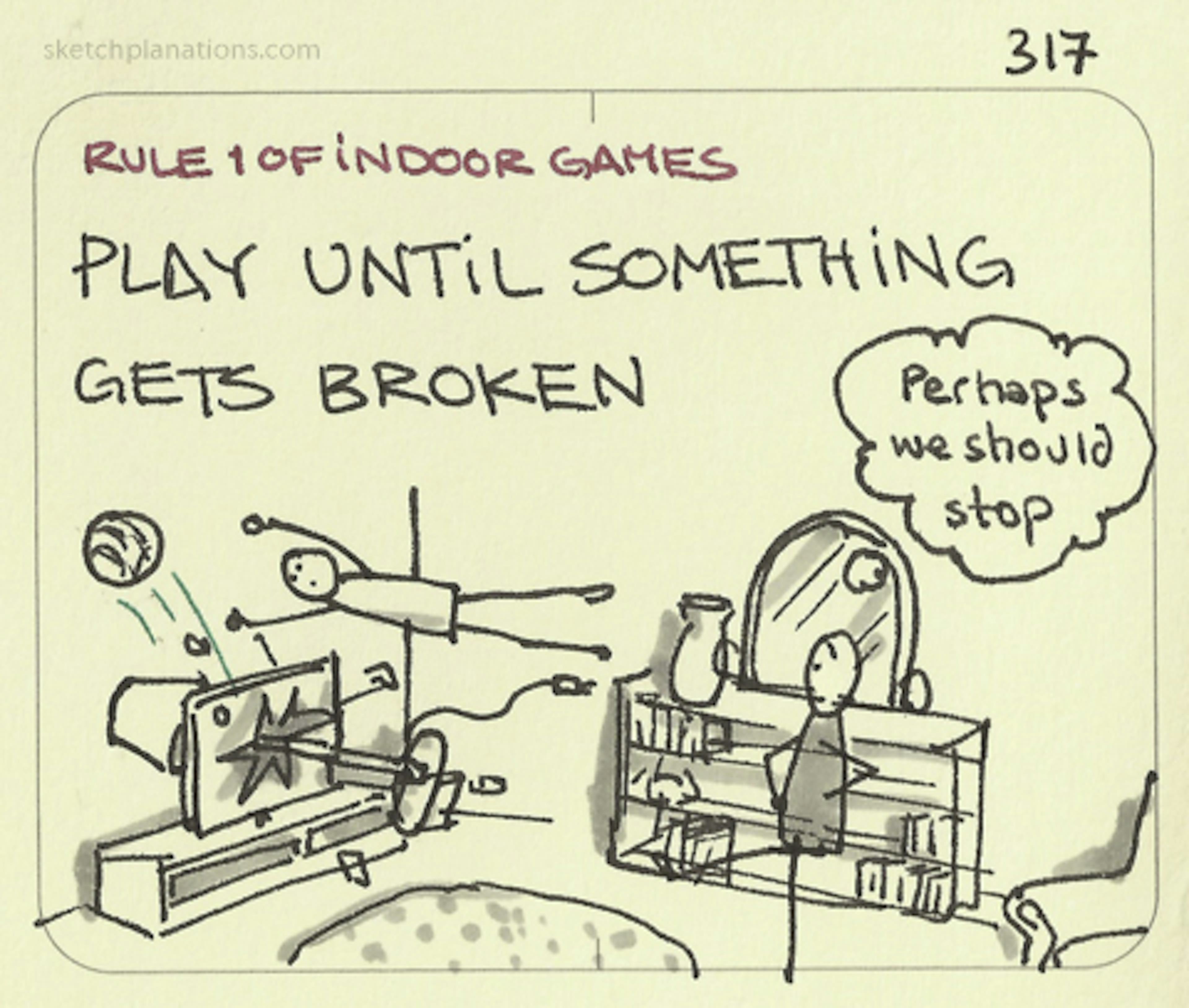 Rule 1 of indoor games: Play until something gets broken - Sketchplanations