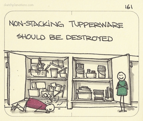 Non-stacking Tupperware should be destroyed - Sketchplanations