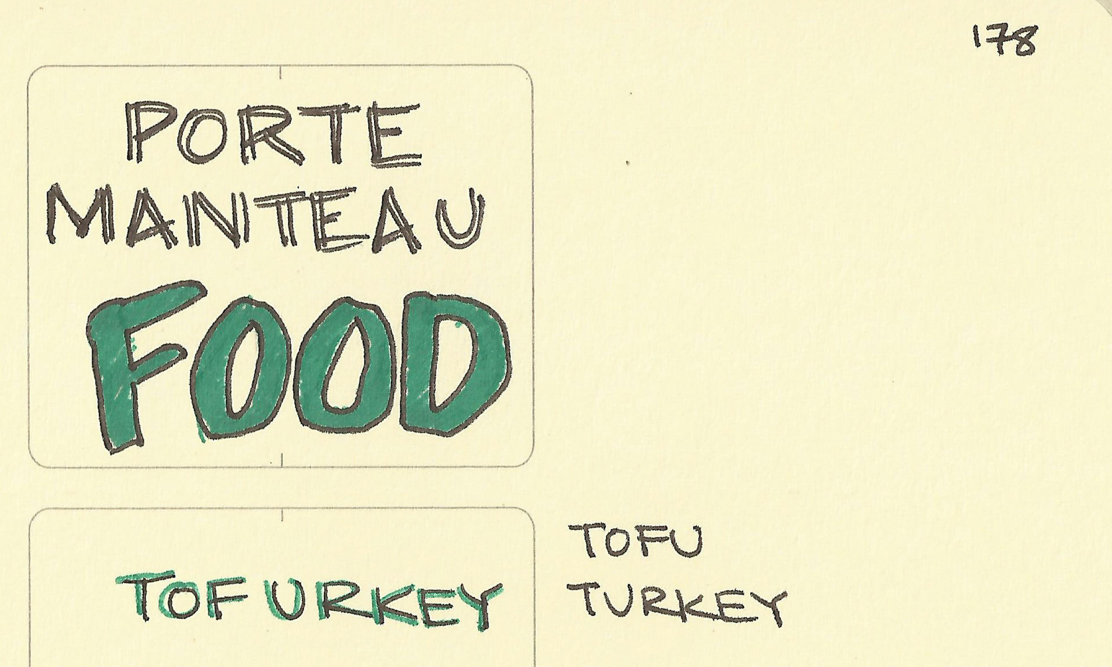 Portemanteau food examples: tofurkey, turducken, cambozola