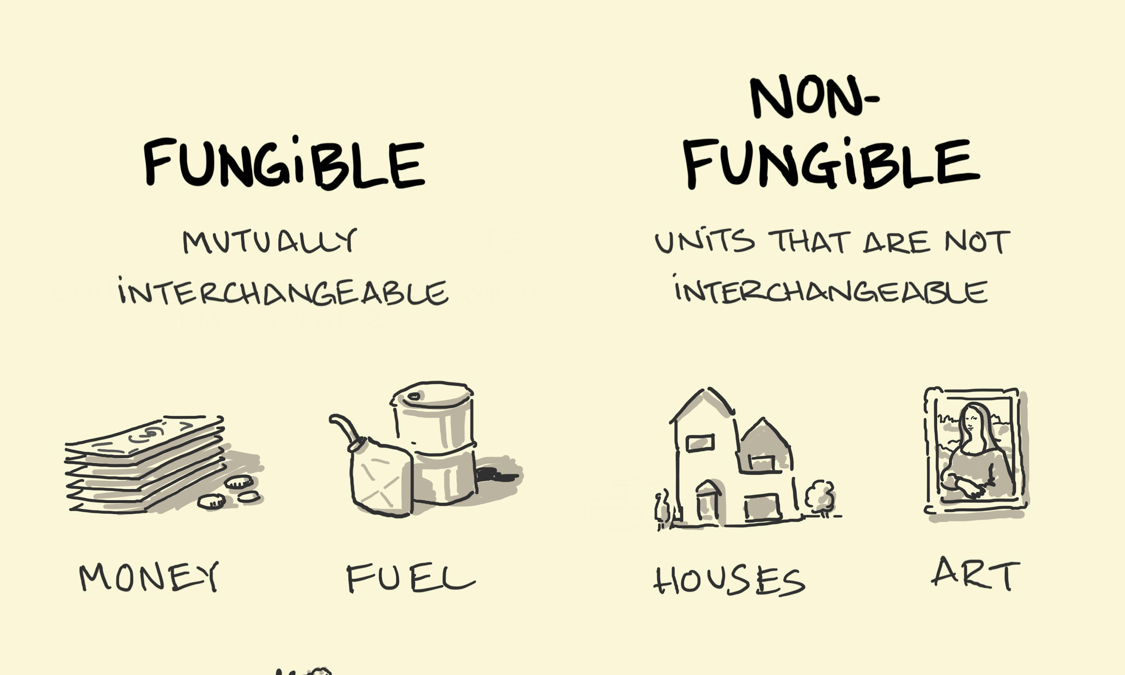 What is the meaning of fungible and non-fungible goods with examples