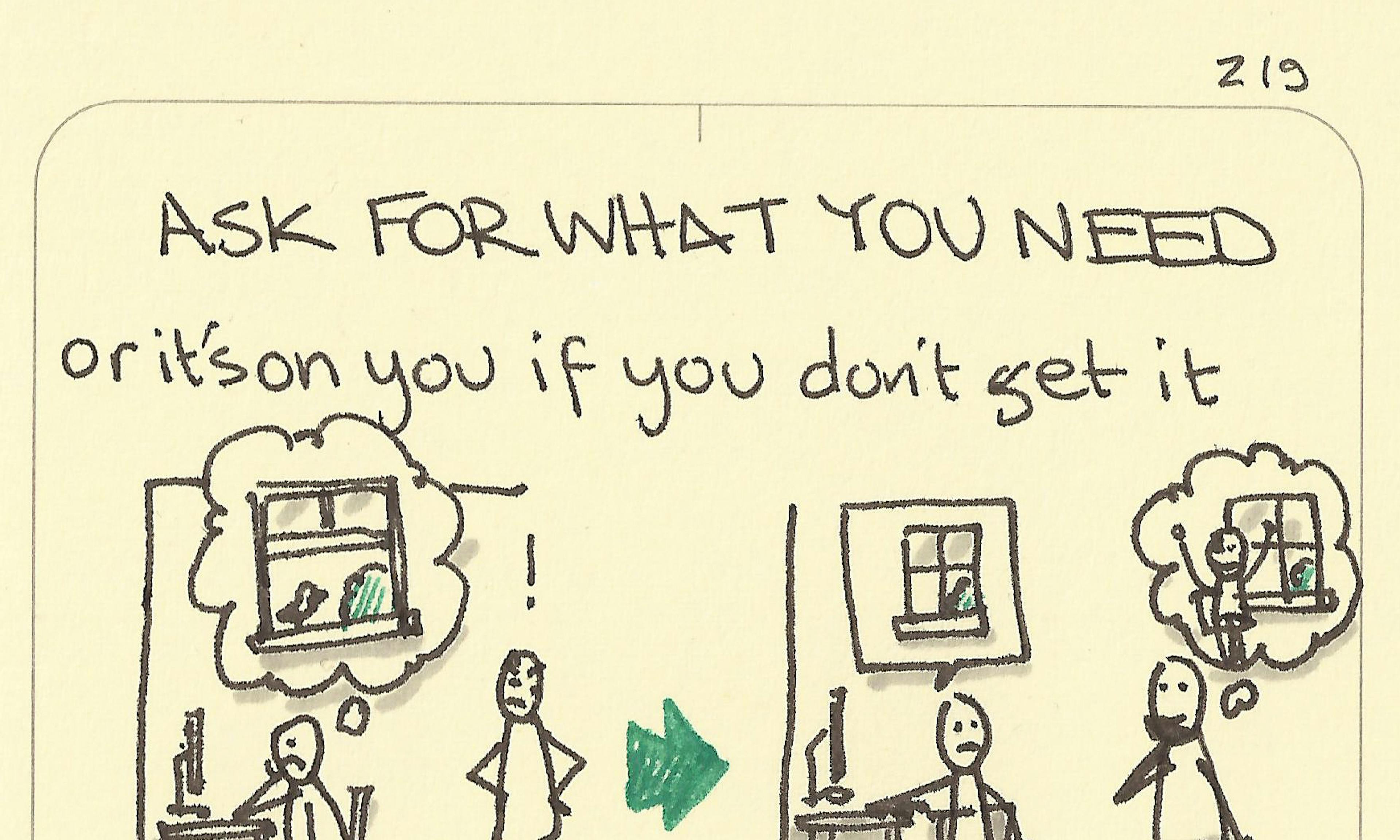 An office worker glumly thinks about their lack of window while a frustrated manager looks on which is transformed when the employee asks for a window