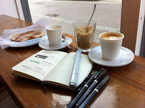 Notebook, pens, coffee — making Sketchplanations at its best