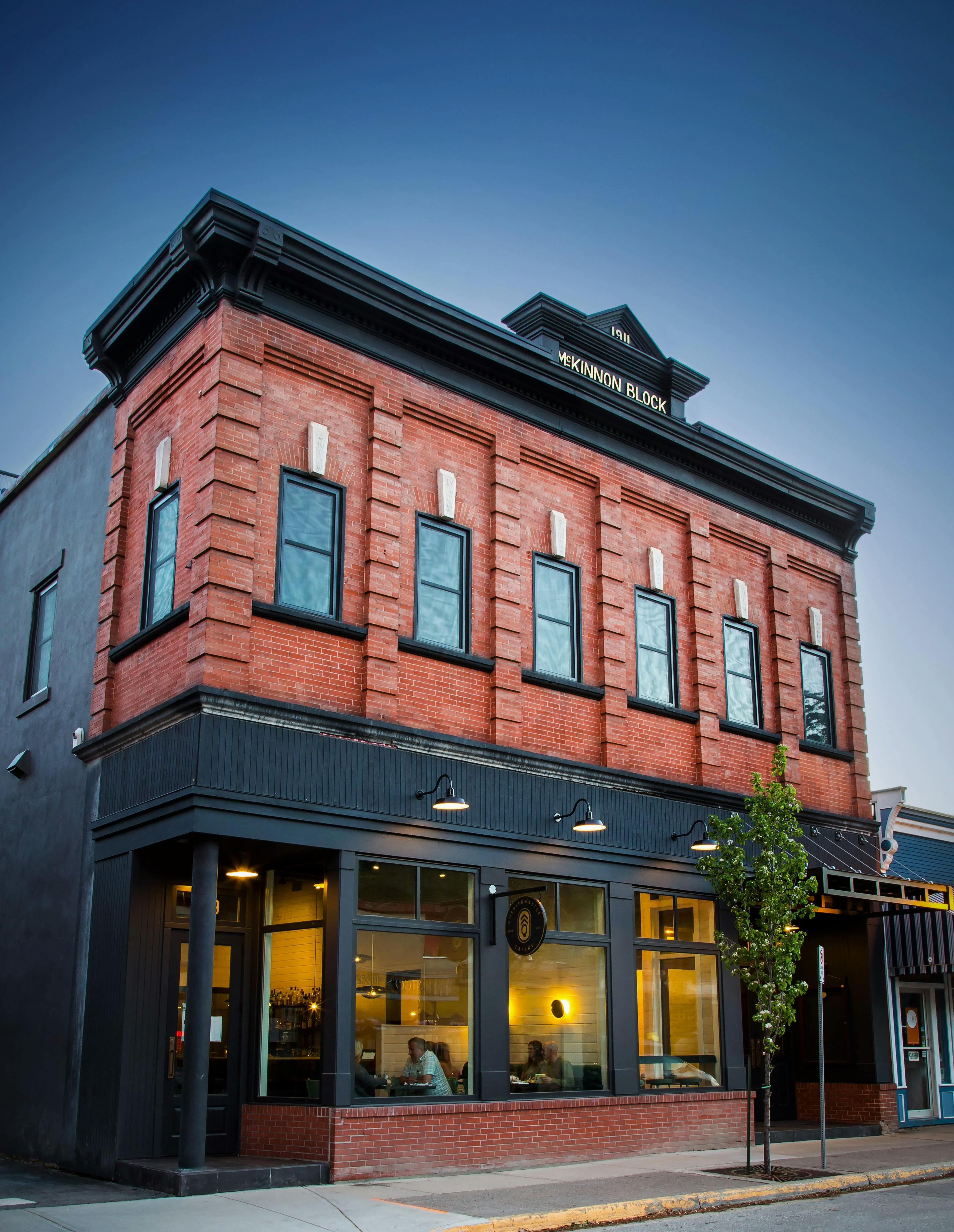 The façade of Eleven Lodge in Revelstoke in British Columbia, Canada.