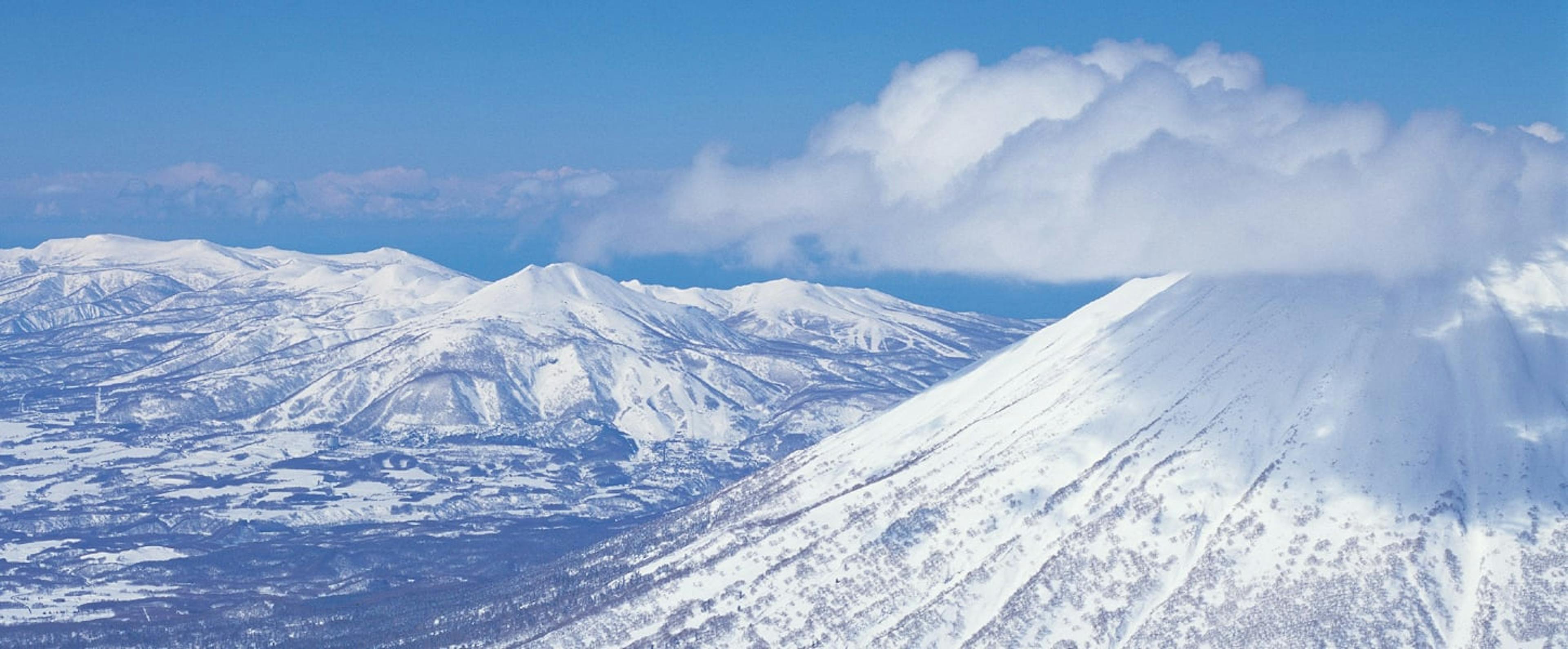 Aerial shot over Niseko United Ski Resort in Japan.