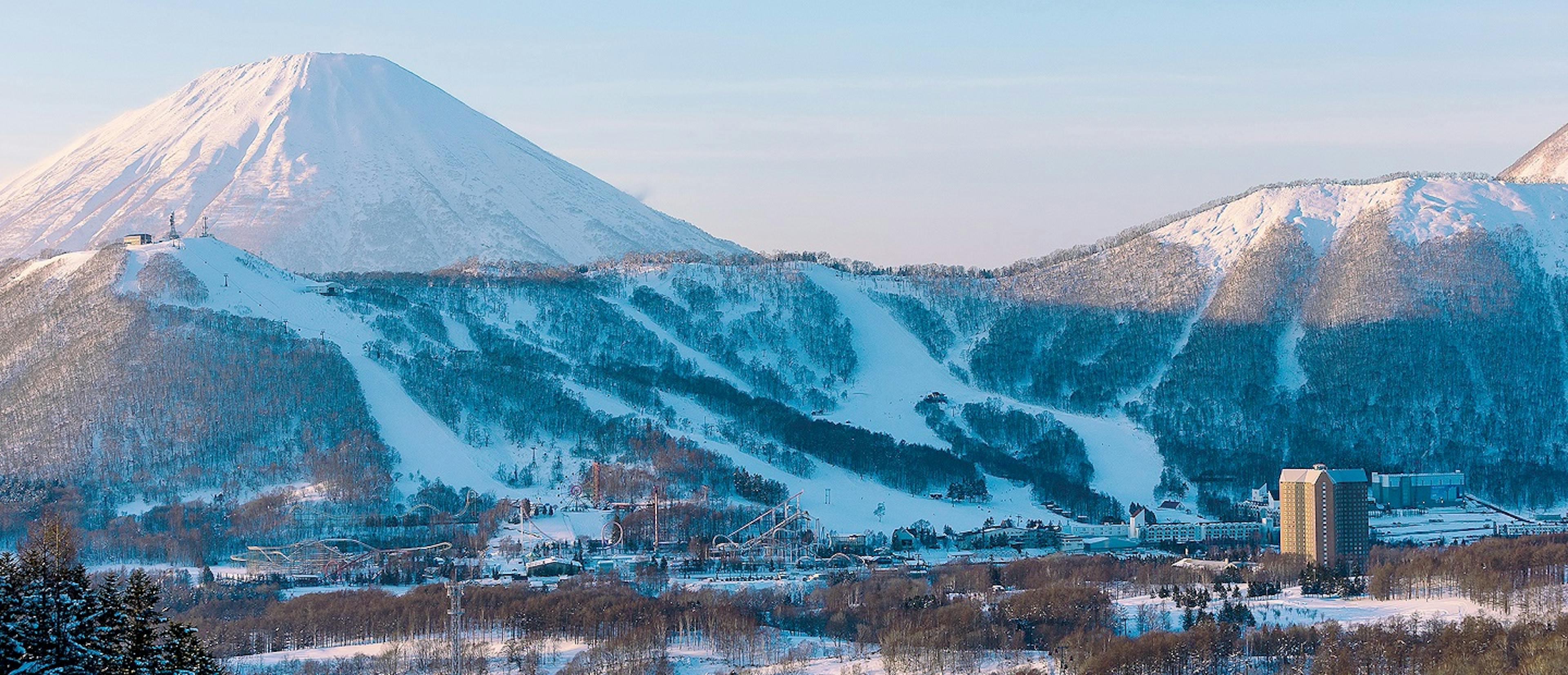 Aerial shot over Rusutsu Ski Resort.