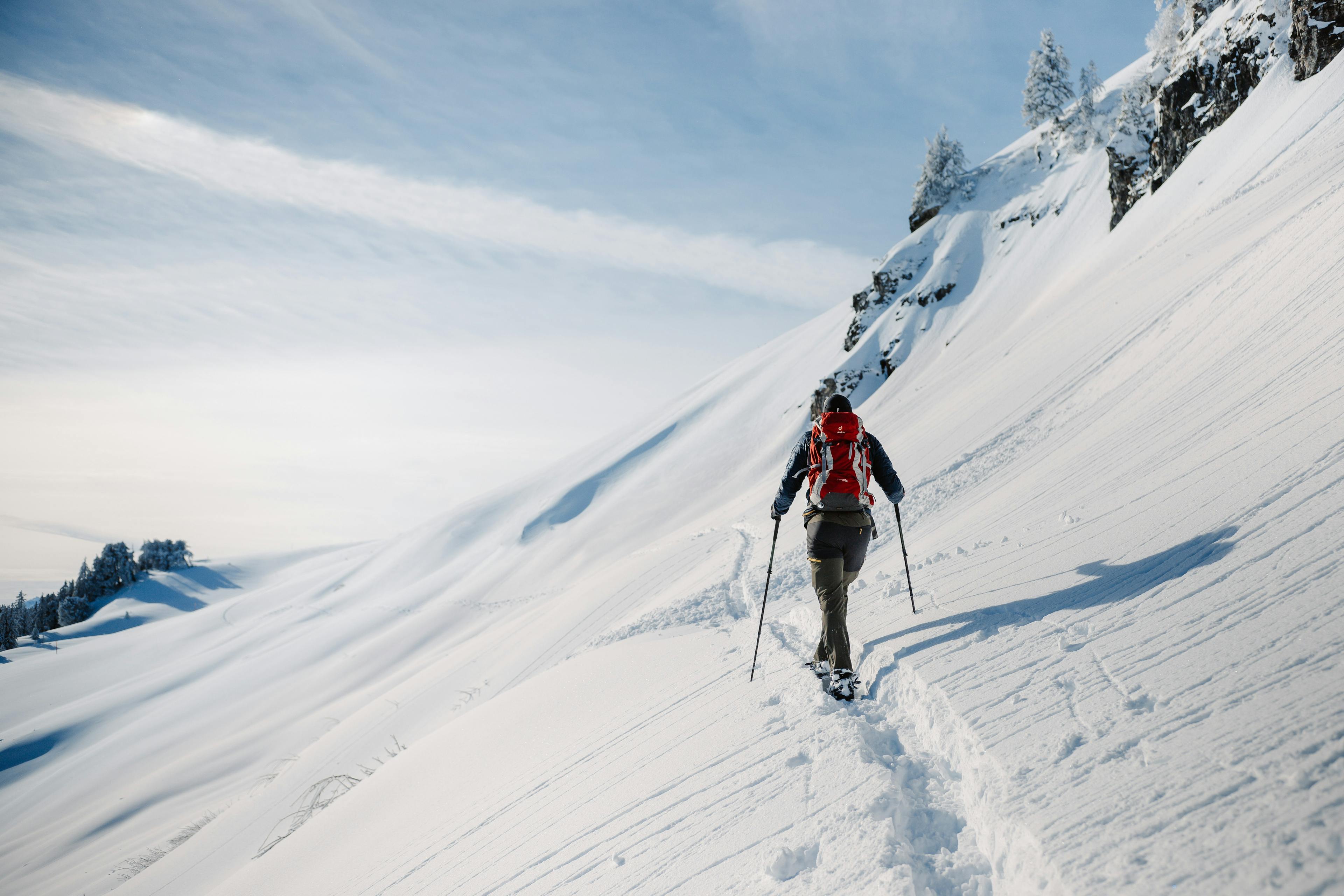 Skier preparing for high-altitude skiing at Gulmarg Ski Resort in Gulmarg, India.