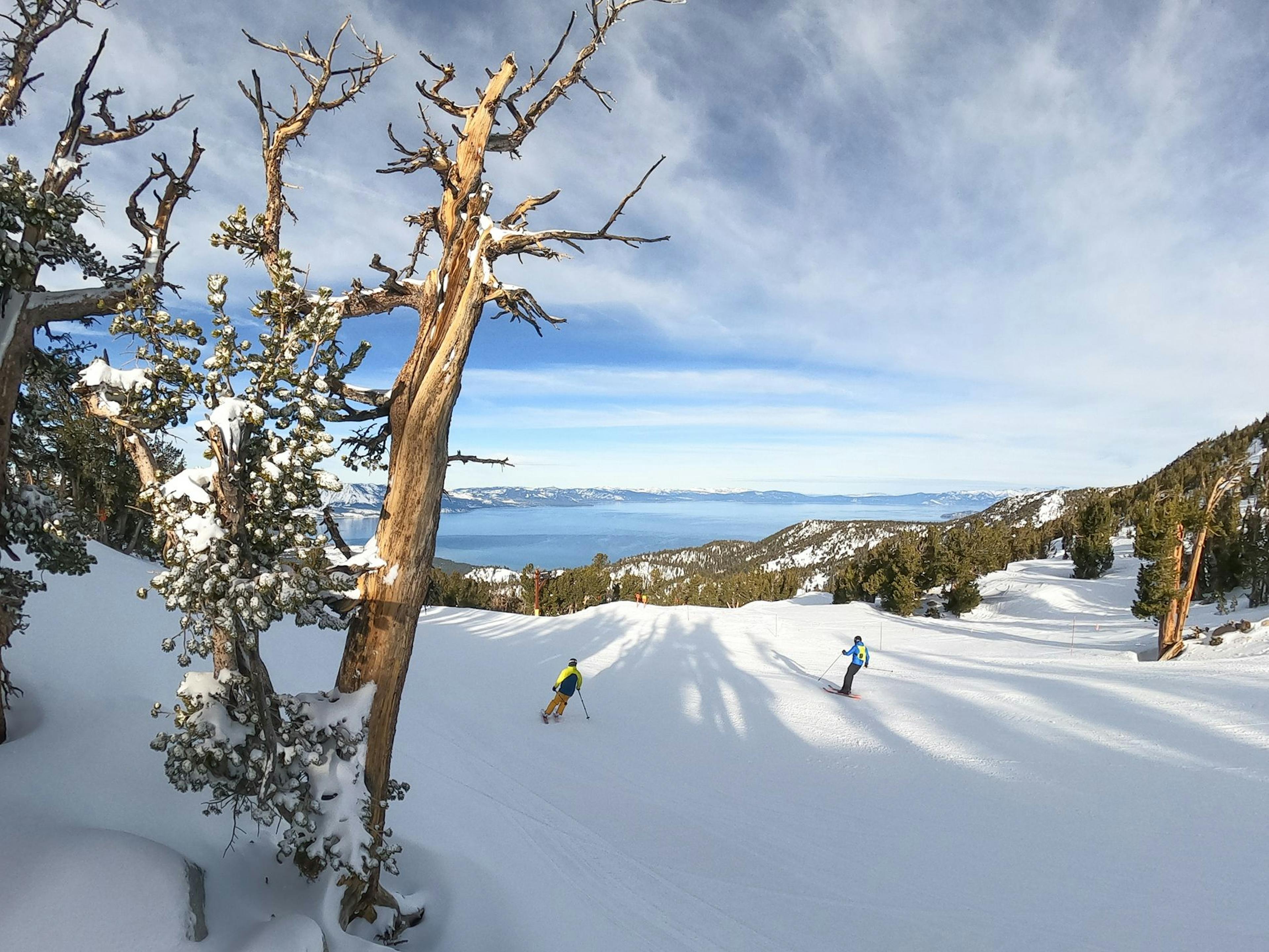 view of lake tahoe from a ski run at heavenly mountain resort