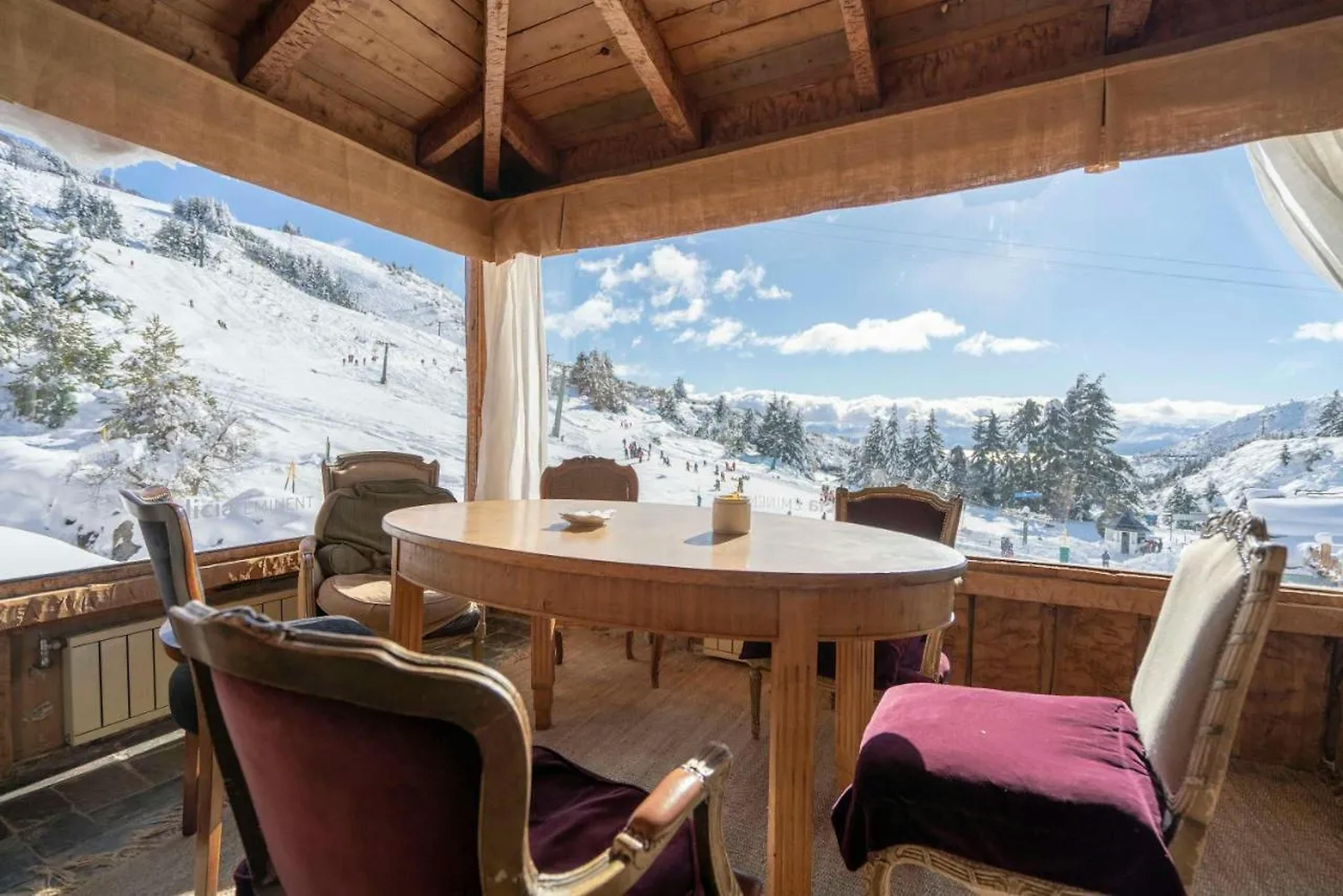 The snowy view from one of the resort's dining halls in San Carlos de Bariloche in Argentina, South America.