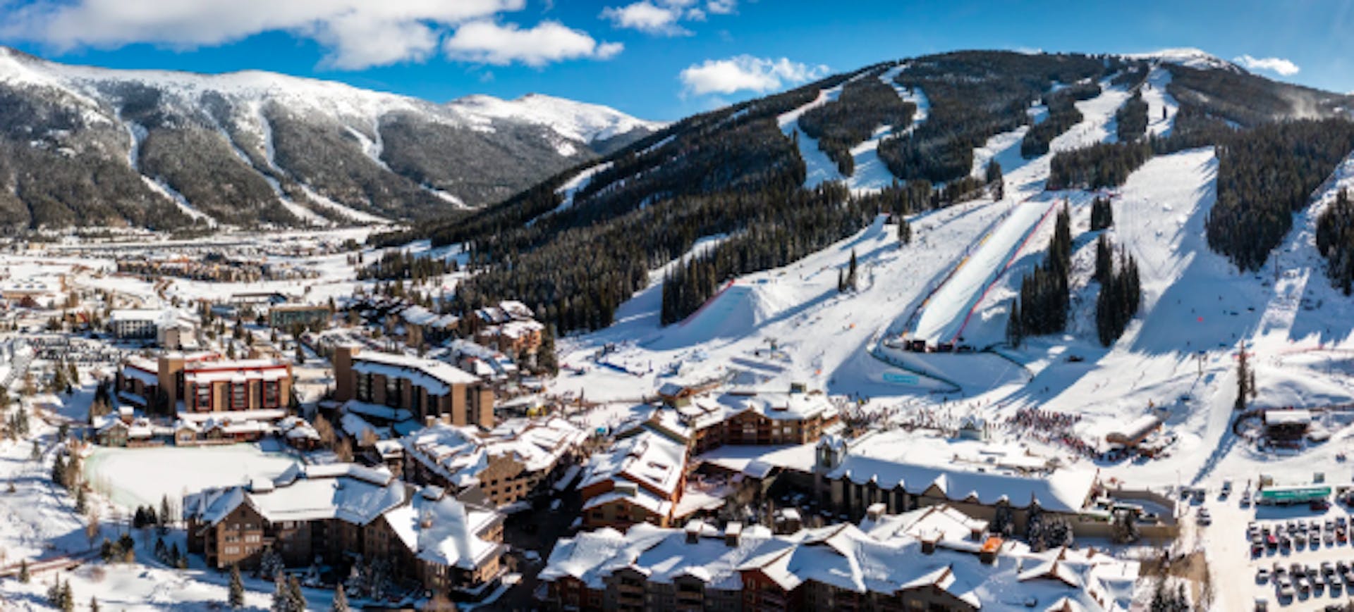 The beautiful snowy base village at Copper Mountain Ski Resort