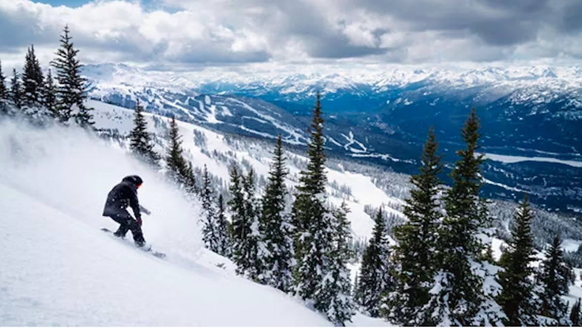 snowboarder shredding the slopes of Whistler BC