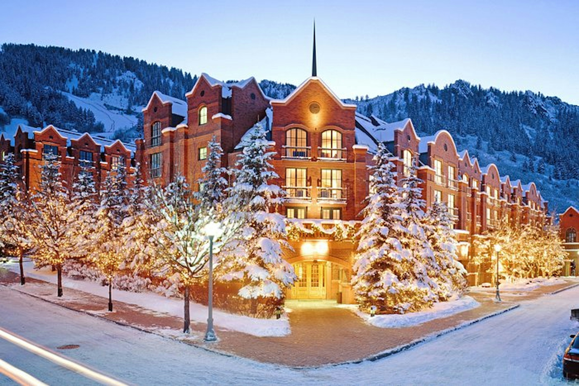 Winter exterior of the Hotel St Regis in Aspen