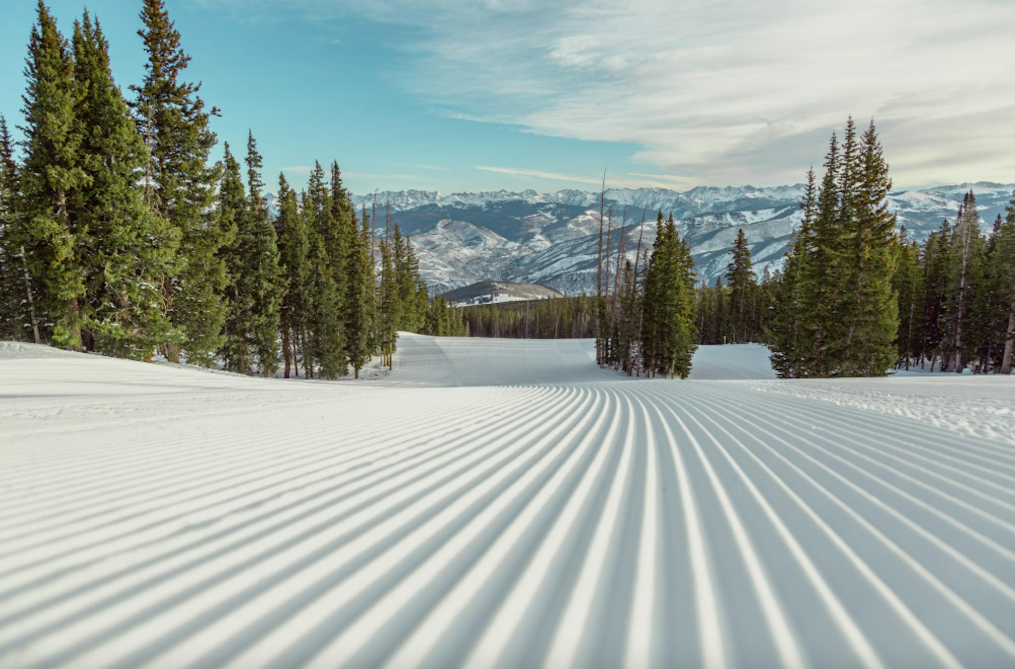 A freshly groomed ski slope at Beaver Creek ski resort