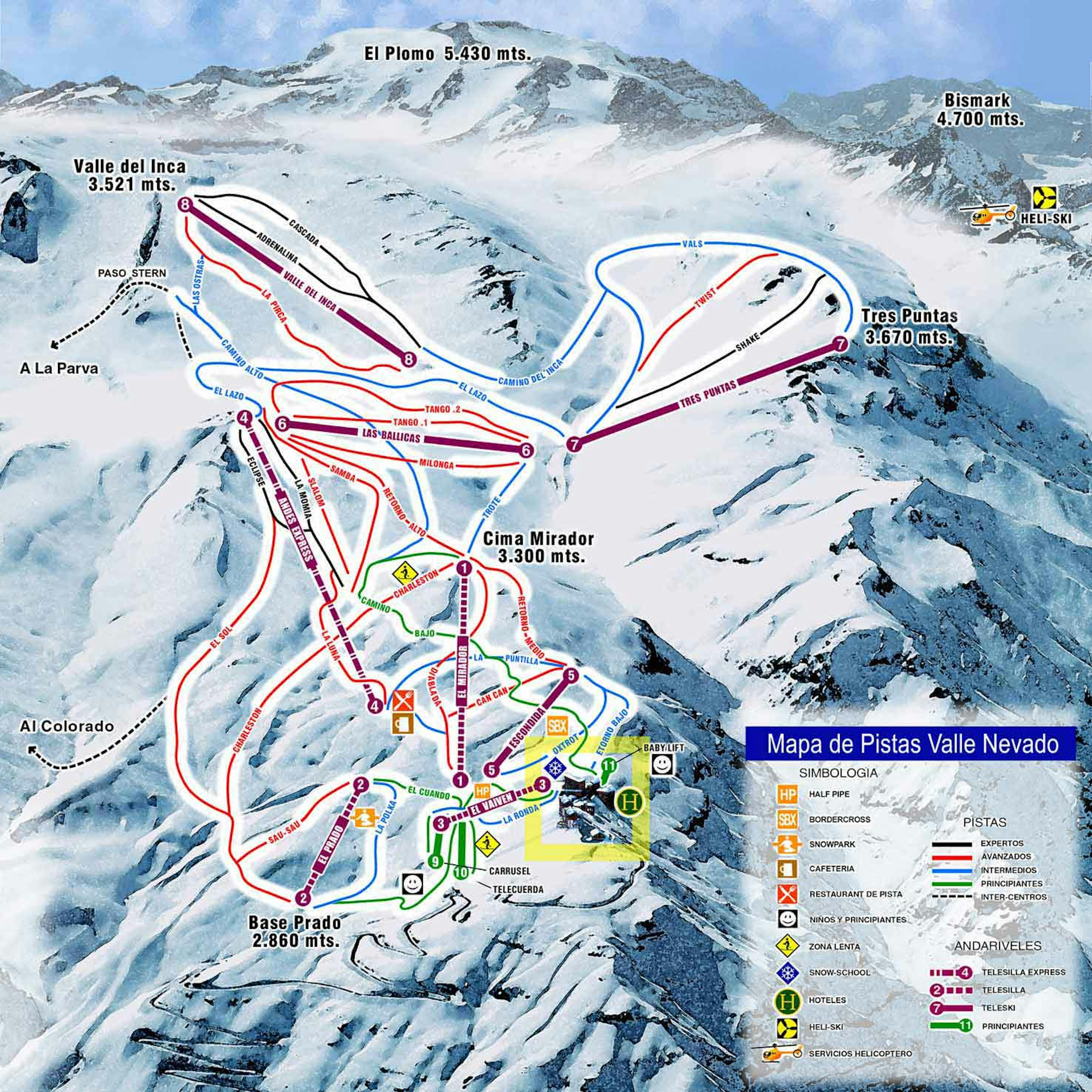 Valle Nevado winter trail map