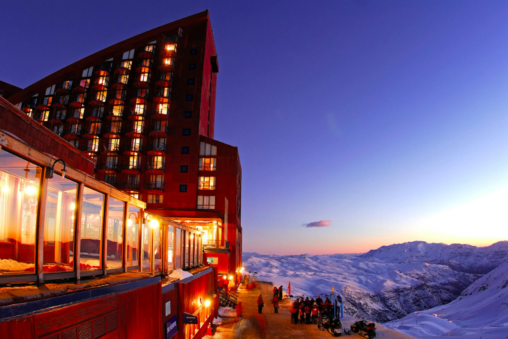 Hotel Valle Nevado overlooking beautiful snowy mountain slopes