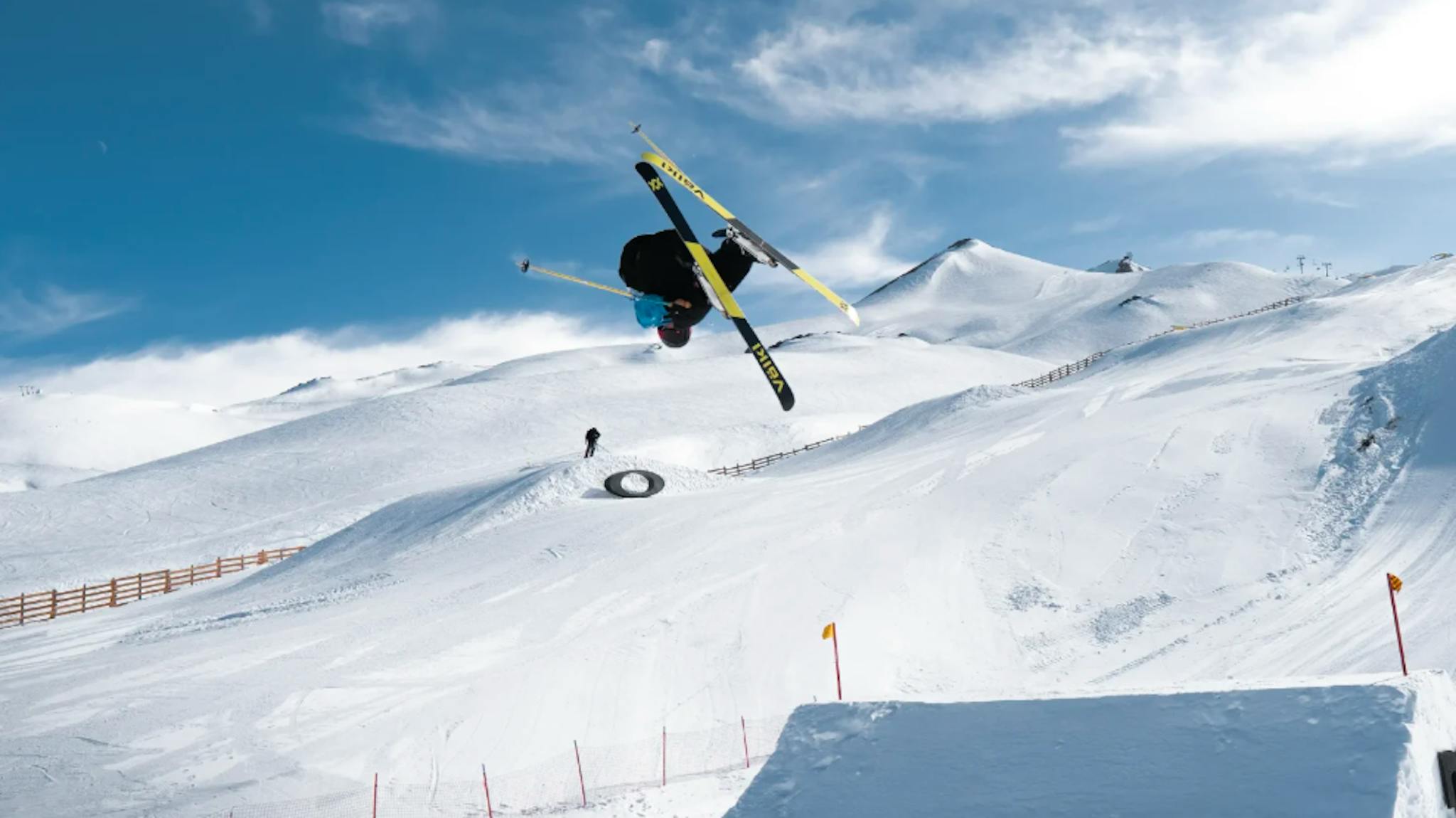 skier getting air at the Valle Nevado terrain park